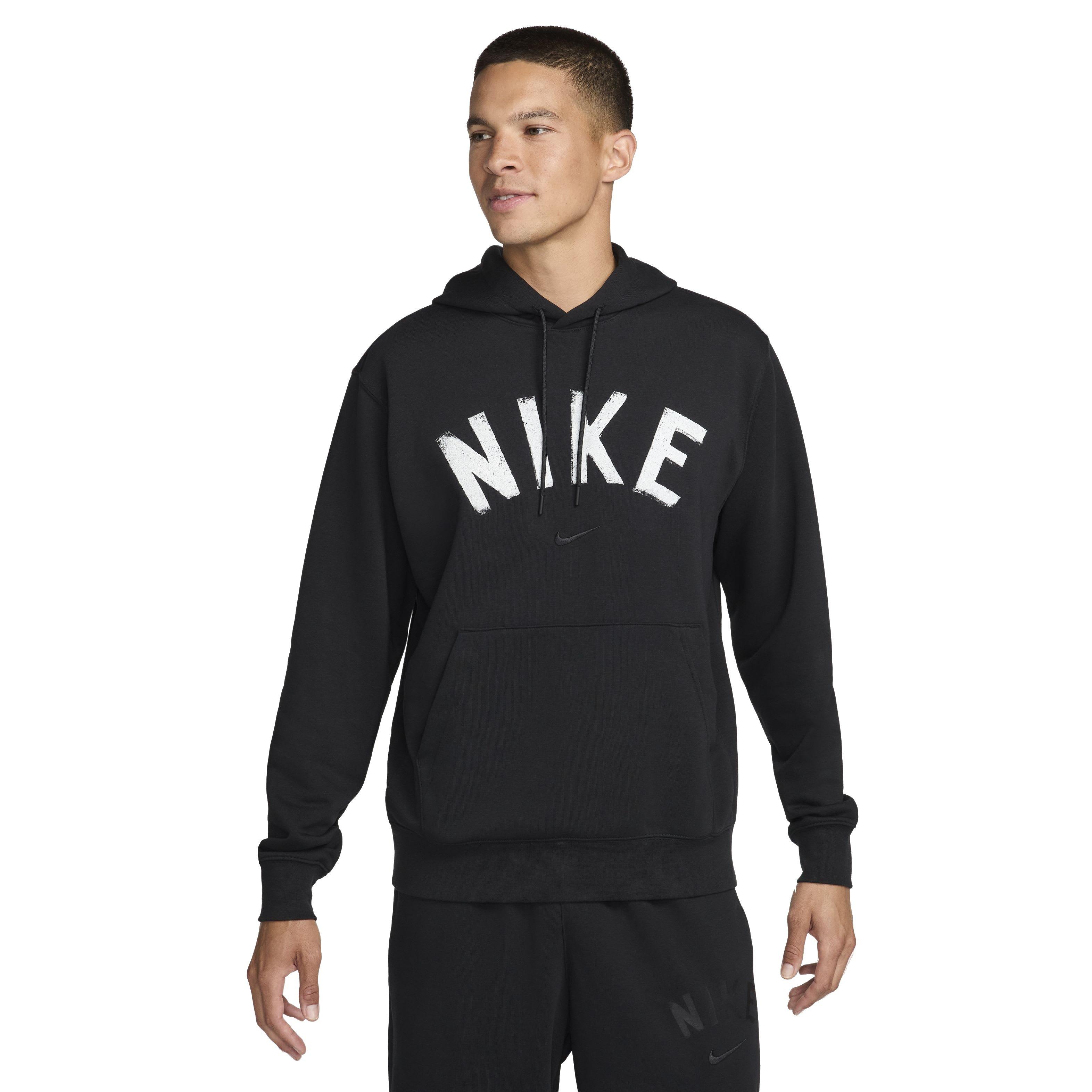 Nike Men's Swoosh Dri-FIT French Terry Pullover Fitness Hoodie - BLACK Thumbnail View 1