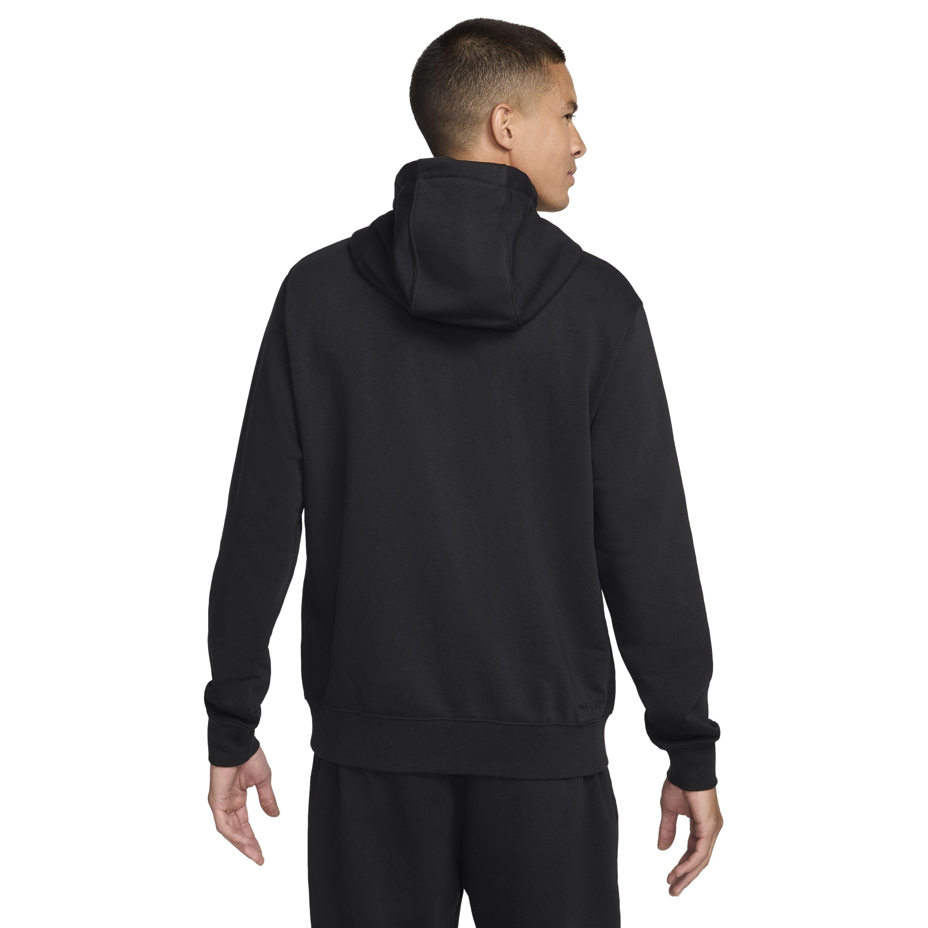 Nike Men's Swoosh Dri-FIT French Terry Pullover Fitness Hoodie - BLACK Thumbnail View 2