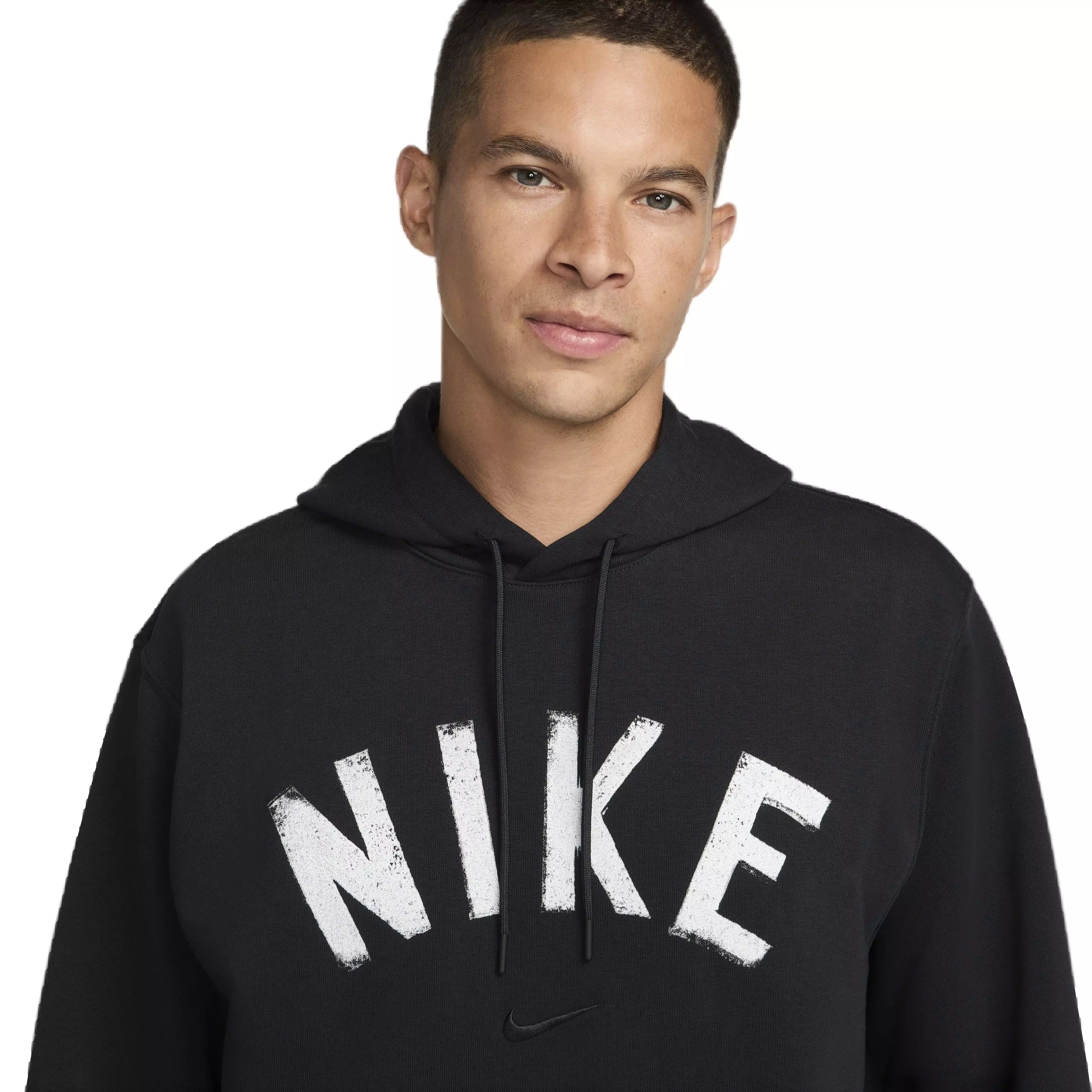 Nike Men's Swoosh Dri-FIT French Terry Pullover Fitness Hoodie - BLACK