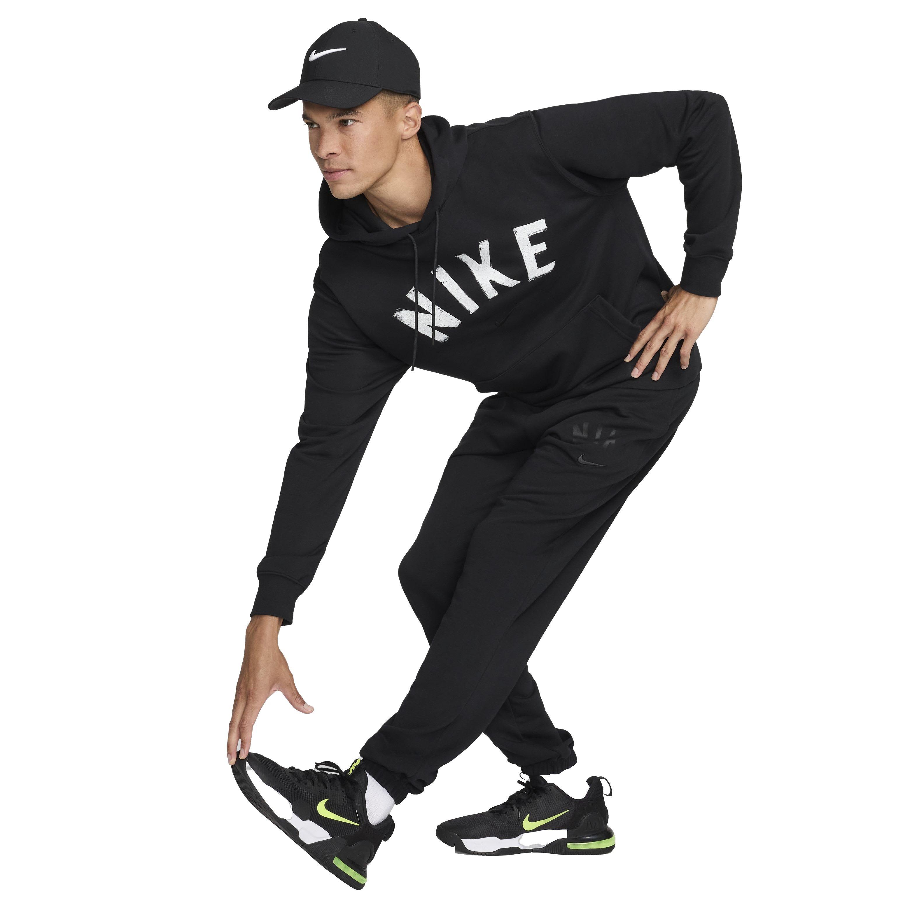 Nike Men's Swoosh Dri-FIT French Terry Pullover Fitness Hoodie - BLACK Thumbnail View 8