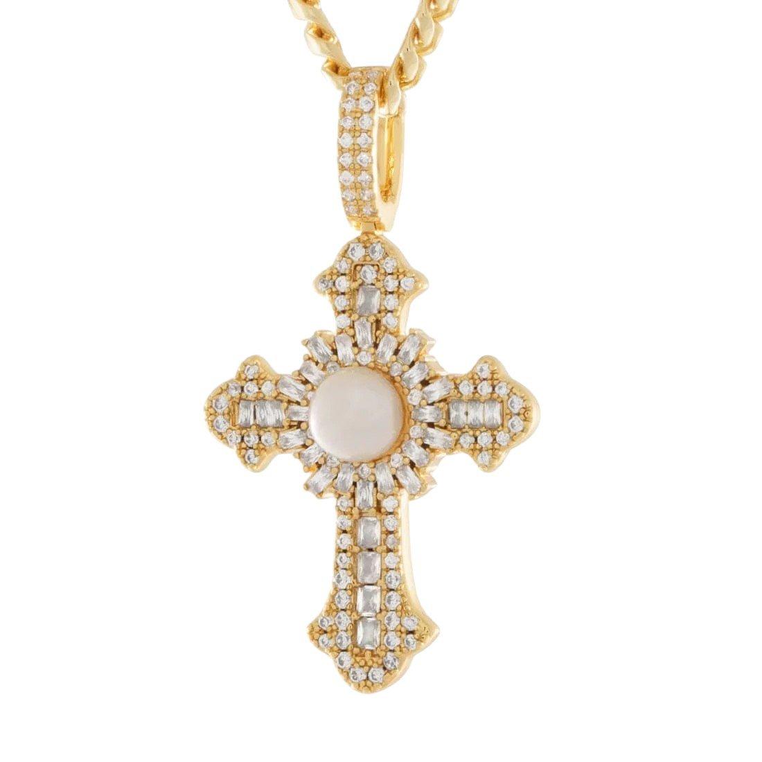 King Ice Pearl of Wisdom Cross Necklace - GOLD