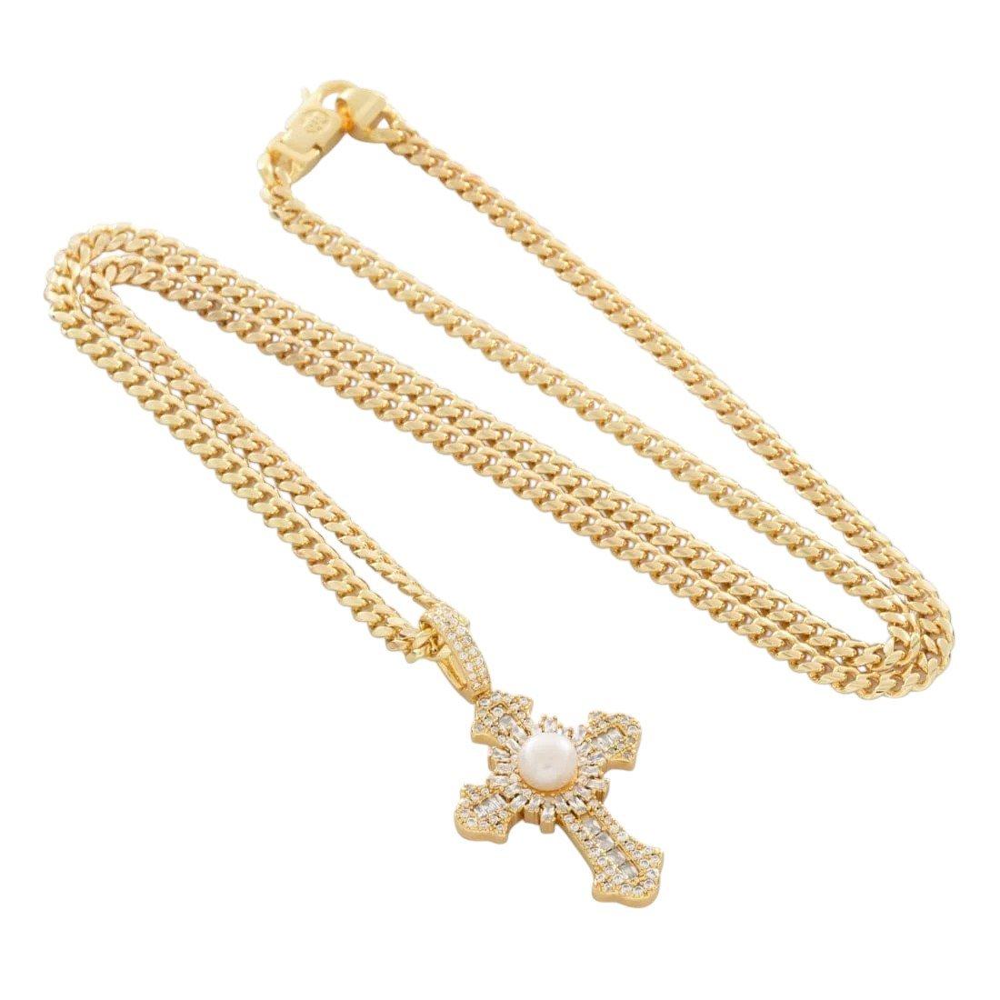 King Ice Pearl of Wisdom Cross Necklace - GOLD