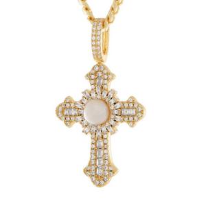 King Ice Pearl of Wisdom Cross Necklace - GOLD