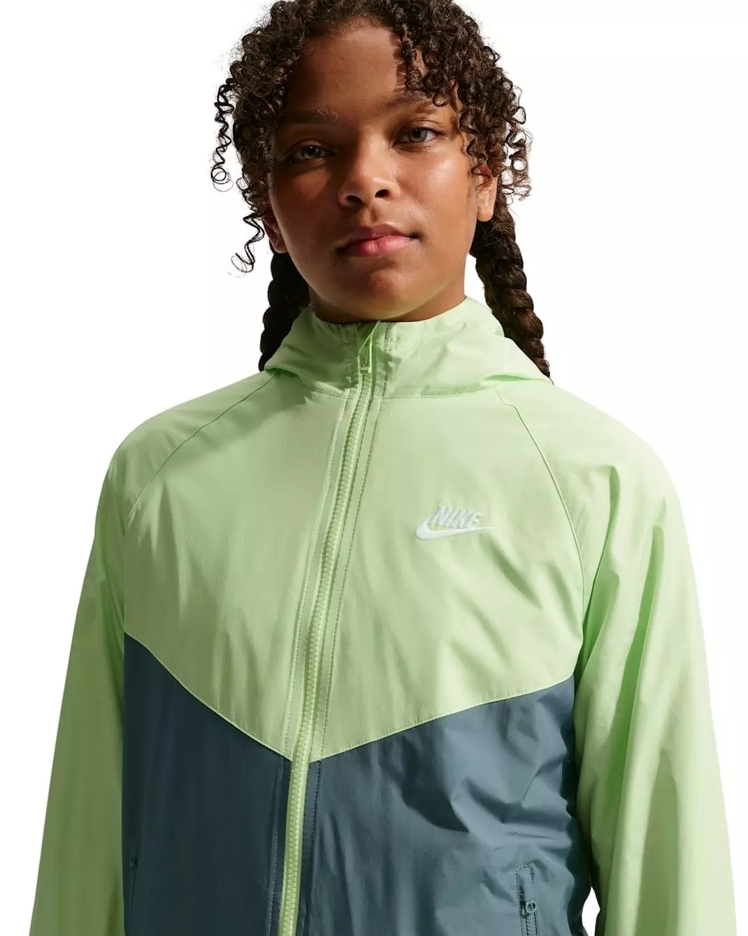Nike Big Kids' Sportswear Windrunner Hooded Repel Jacket - Grey/Green - GREY/GREEN