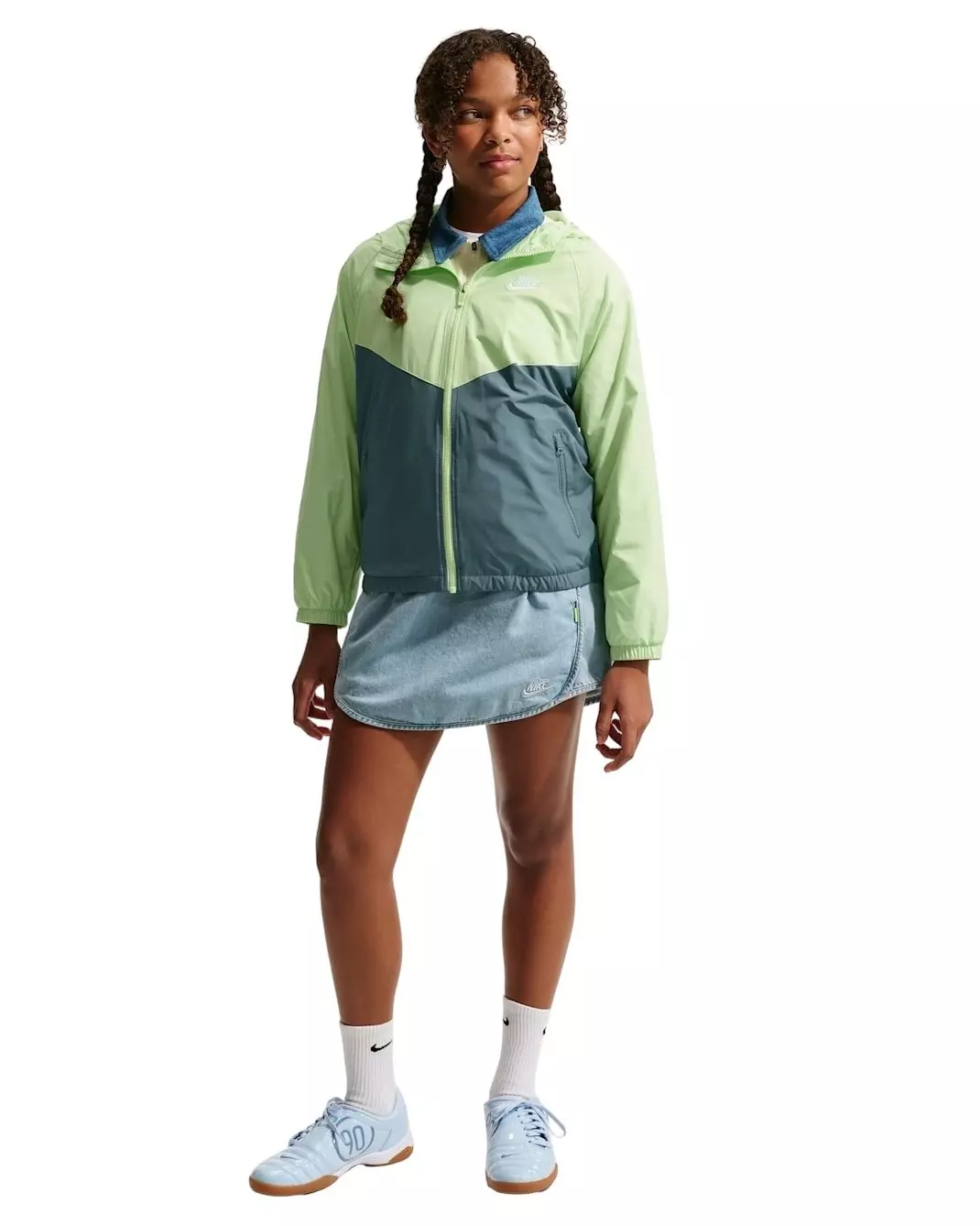 Nike Big Kids' Sportswear Windrunner Hooded Repel Jacket - Grey/Green - GREY/GREEN