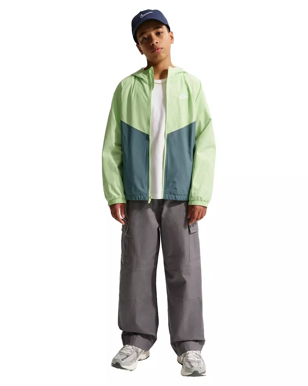Nike Big Kids' Sportswear Windrunner Hooded Repel Jacket - Grey/Green - GREY/GREEN