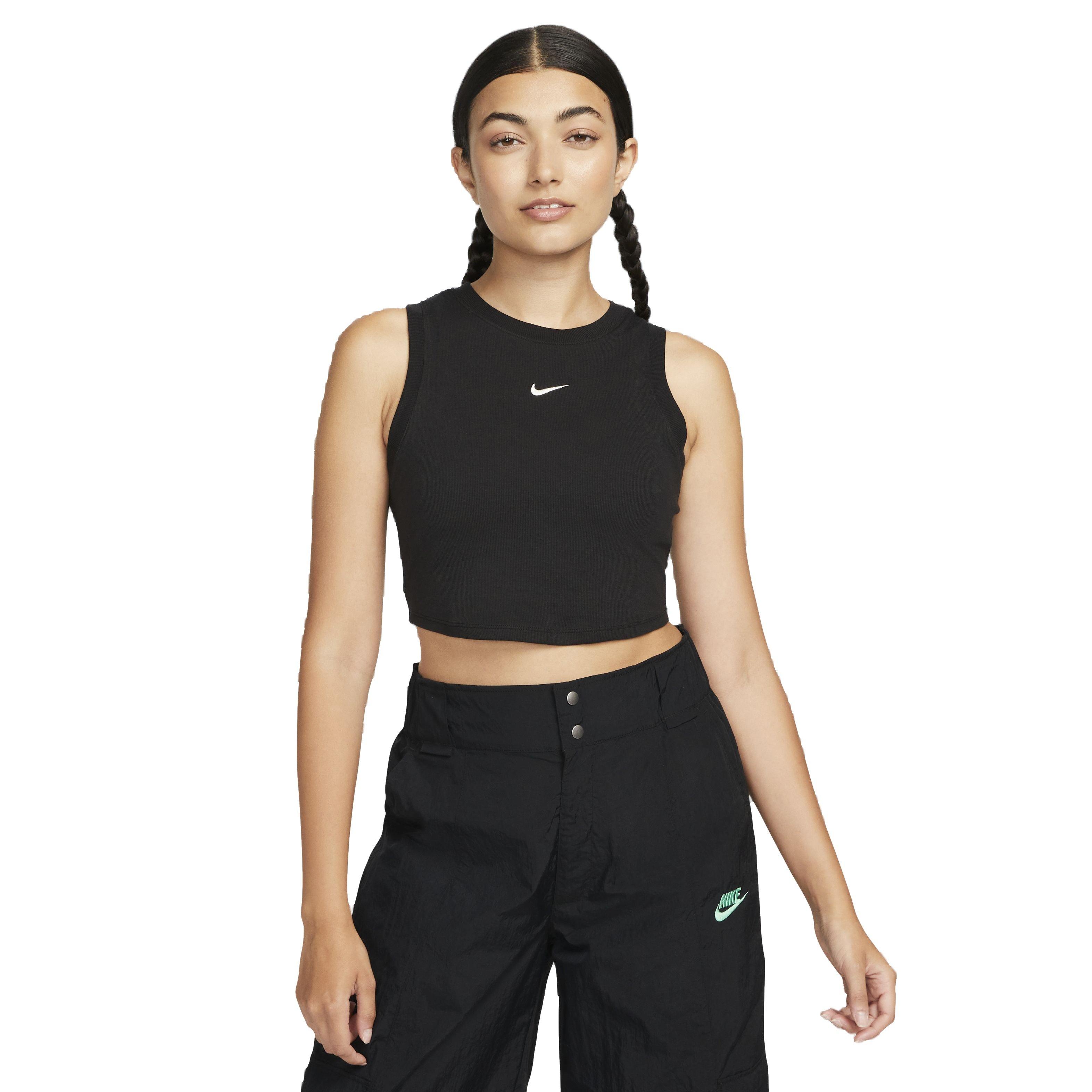 Nike Women's Sportswear Essential Ribbed Cropped Tank - BLACK Thumbnail View 1