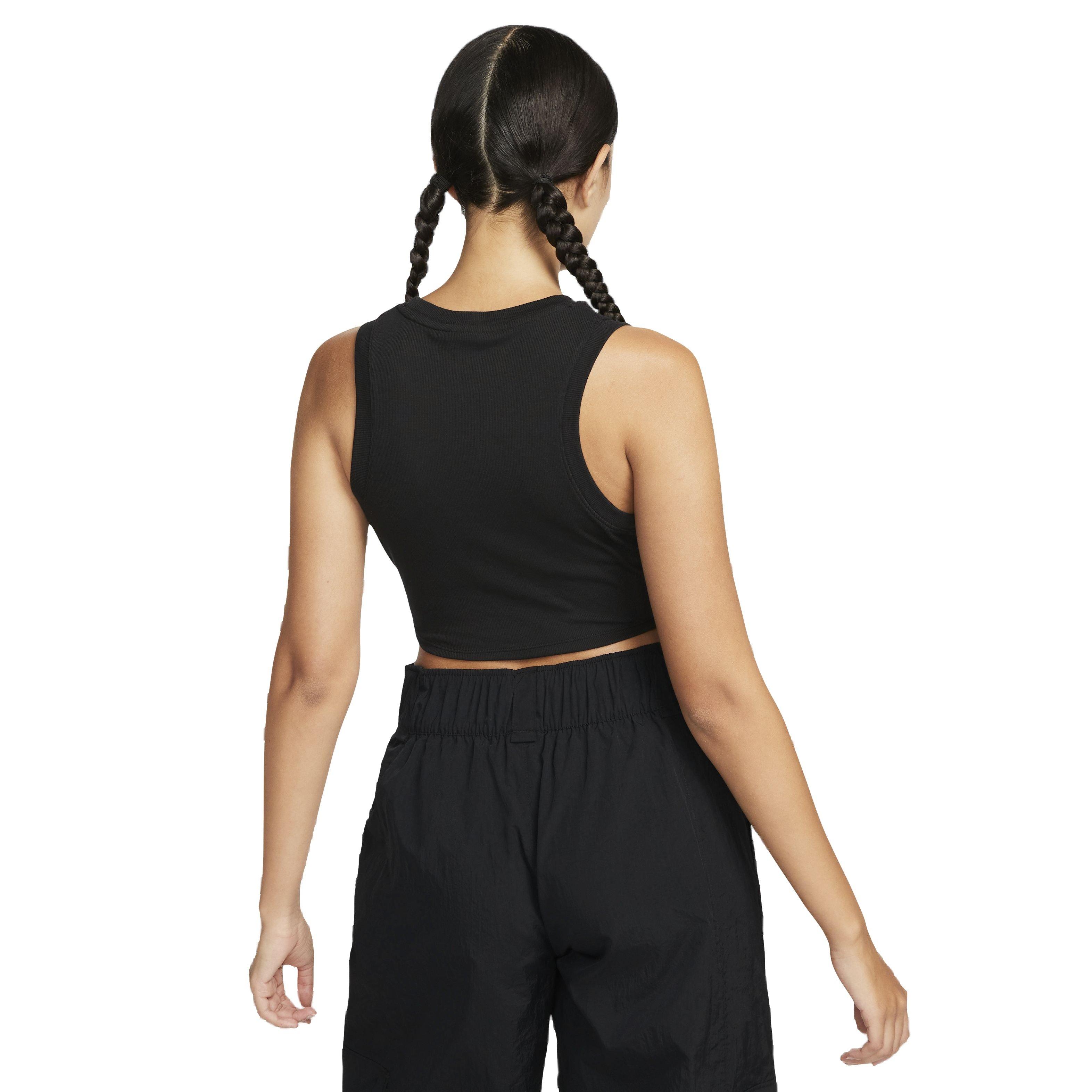 Nike Women's Sportswear Essential Ribbed Cropped Tank - BLACK Thumbnail View 2