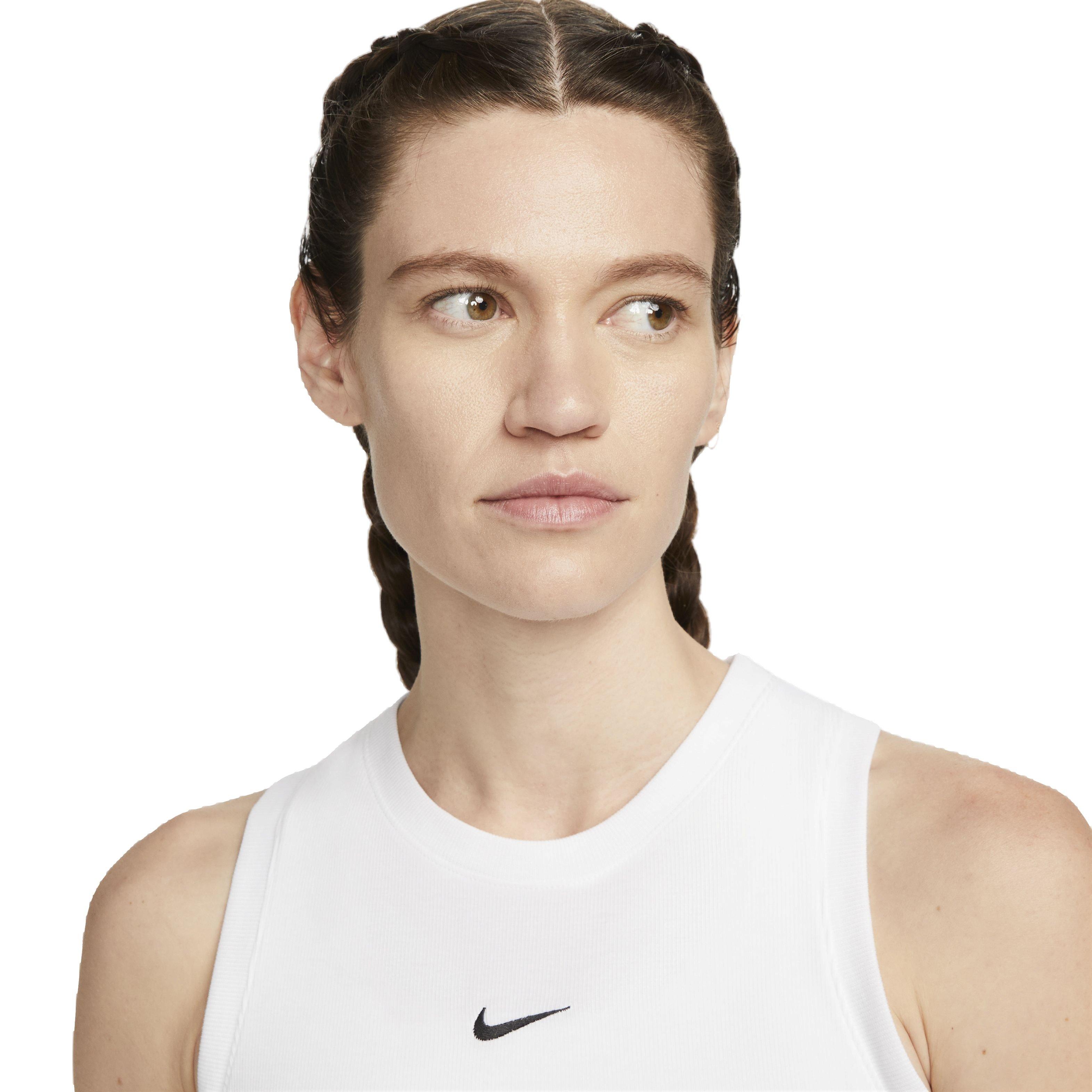 Nike Women's Sportswear Essential Ribbed Cropped Tank - WHITE Thumbnail View 3