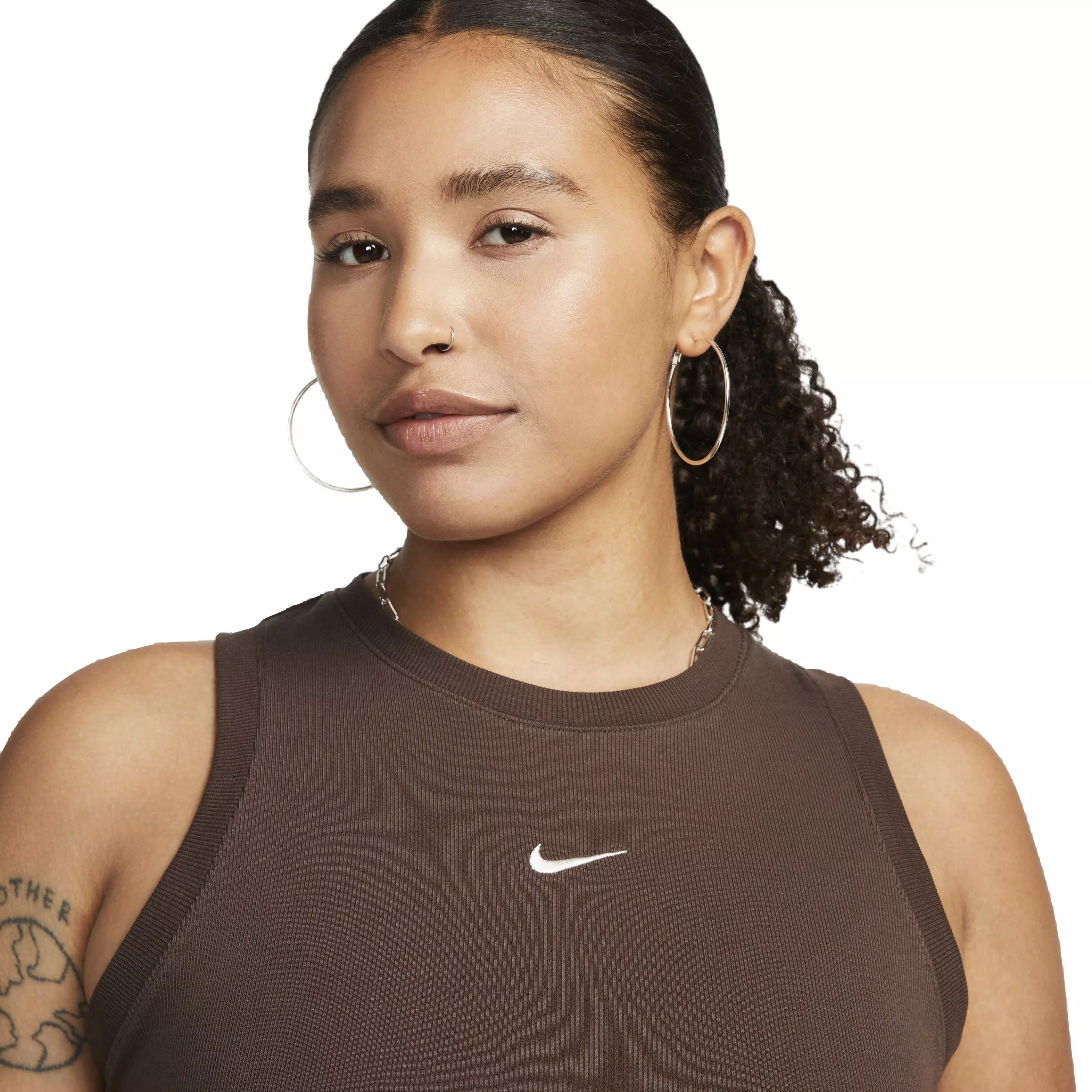 Nike Women's Sportswear Essential Ribbed Cropped Tank - BROWN