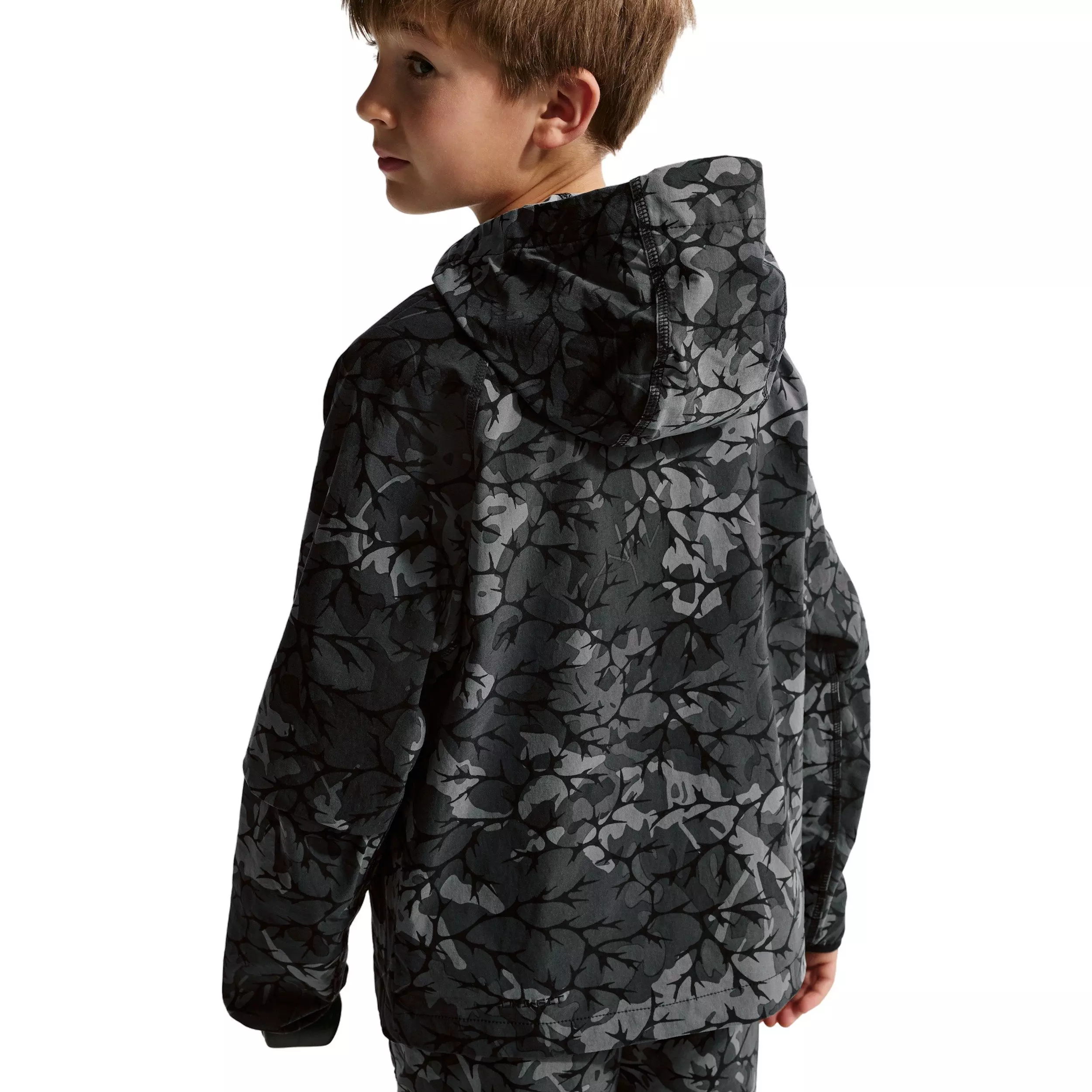 Nike Boys' Sportswear Tech Woven Full-Zip AOP Jacket -Black - BLACK