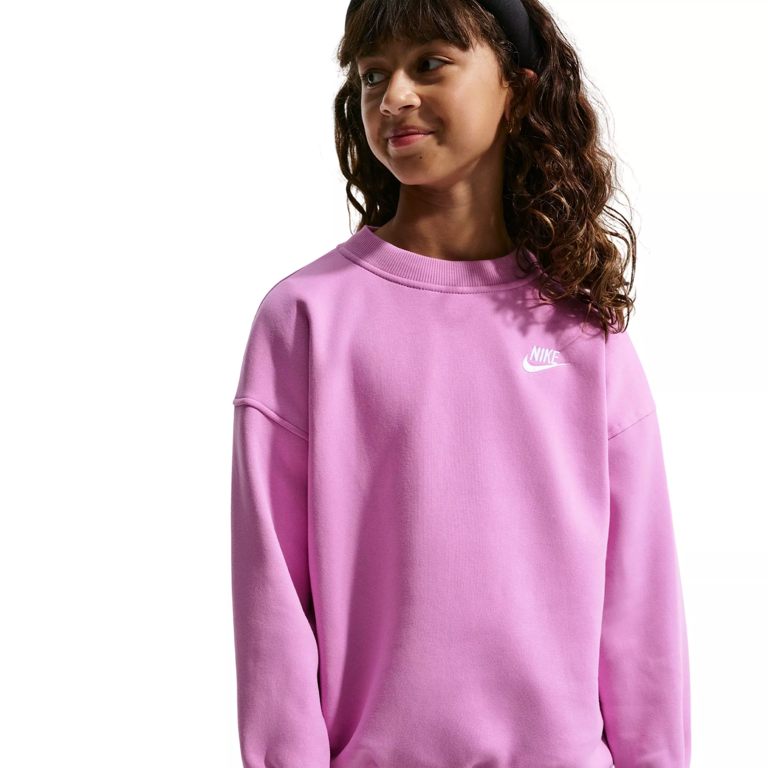 Nike Big Girls' Sportswear Club Fleece Oversized Sweatshirt - Light Magenta - LT MAGENTA