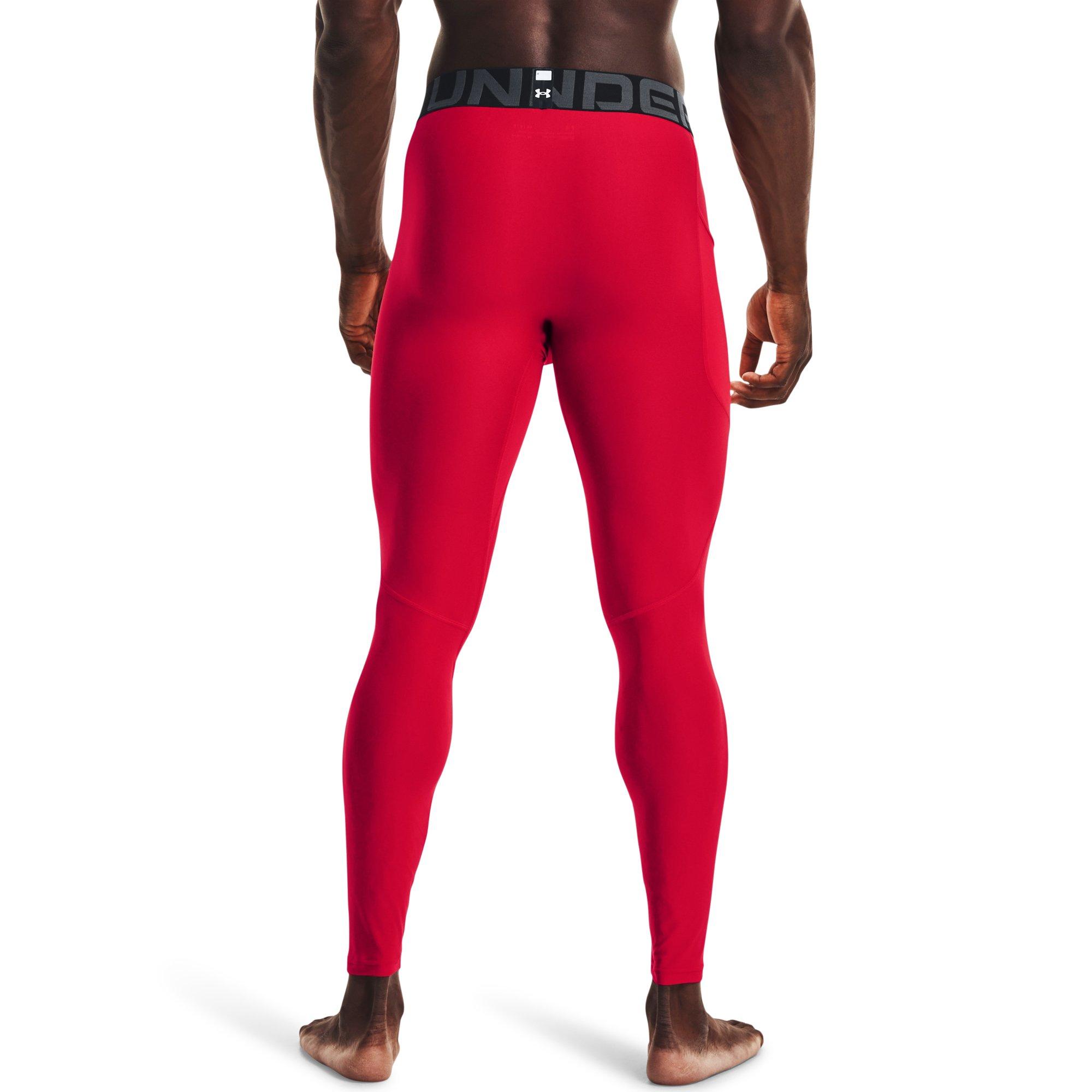 Under Armour Men's HeatGear Armour Leggings - Red/White - RED/WHITE Thumbnail View 2