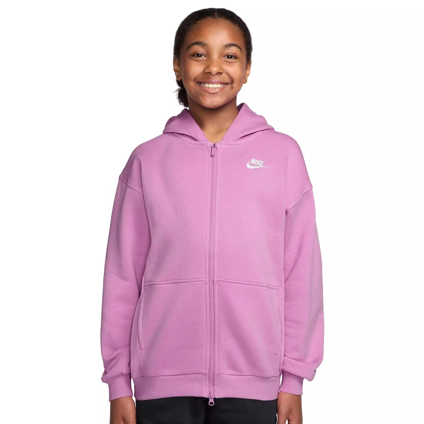 Nike Big Girls' Sportswear Club Fleece Oversized LB Full-Zip Jacket - Lt Magenta - LT MAGENTA