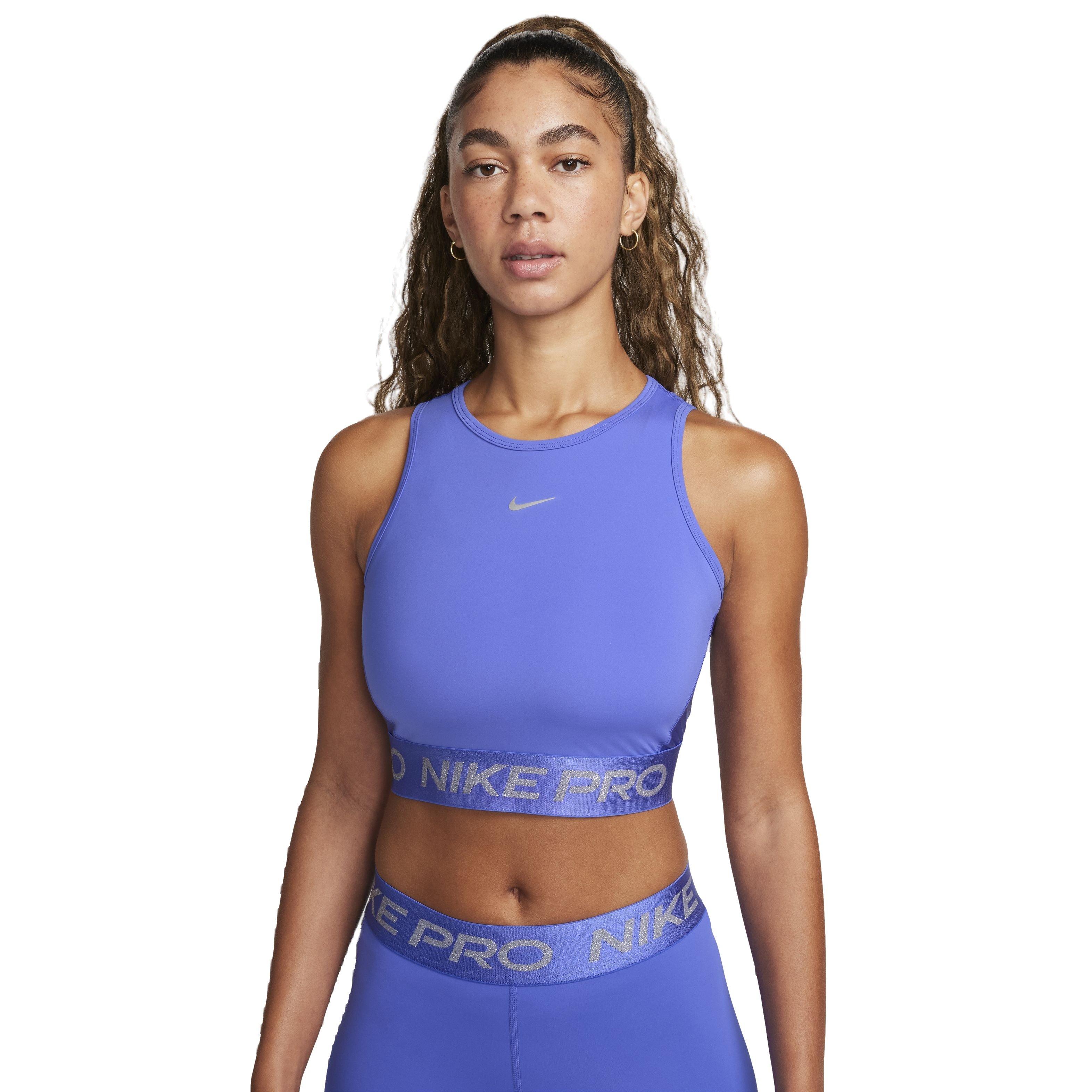 Nike Women's Pro Dri-FIT Shine Cropped Tank Top - BLUE Thumbnail View 1