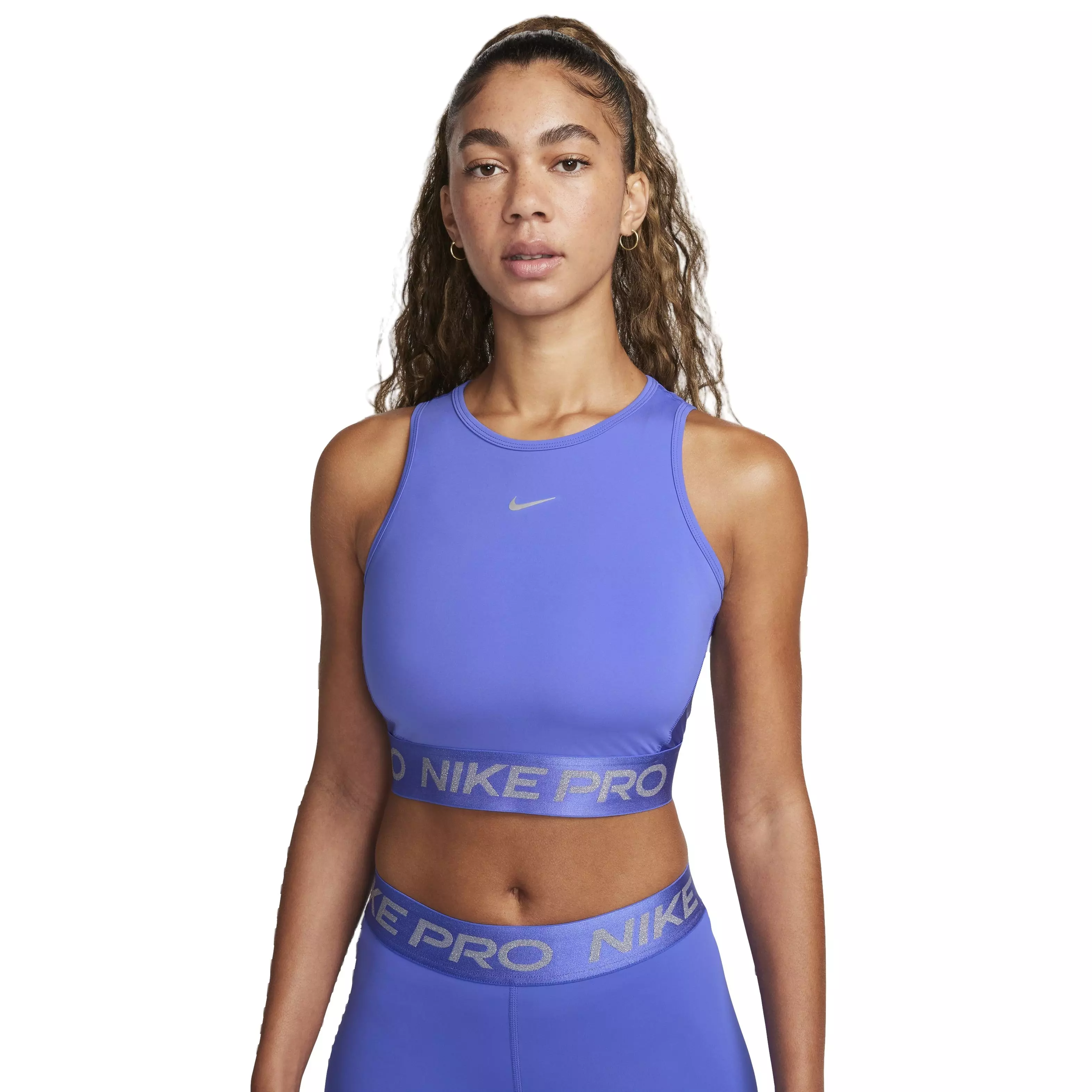 Nike Women's Pro Dri-FIT Shine Cropped Tank Top - BLUE