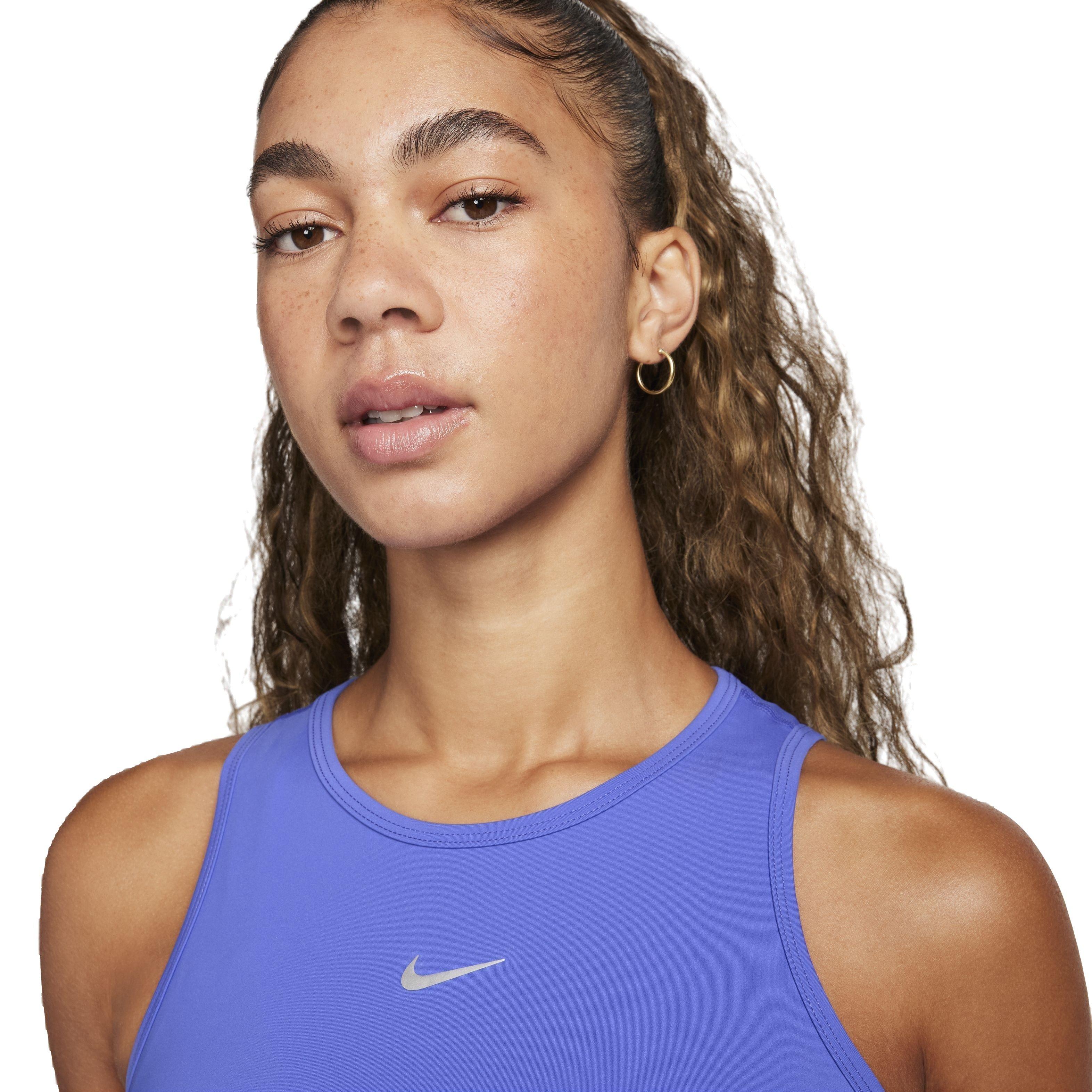 Nike Women's Pro Dri-FIT Shine Cropped Tank Top - BLUE Thumbnail View 3