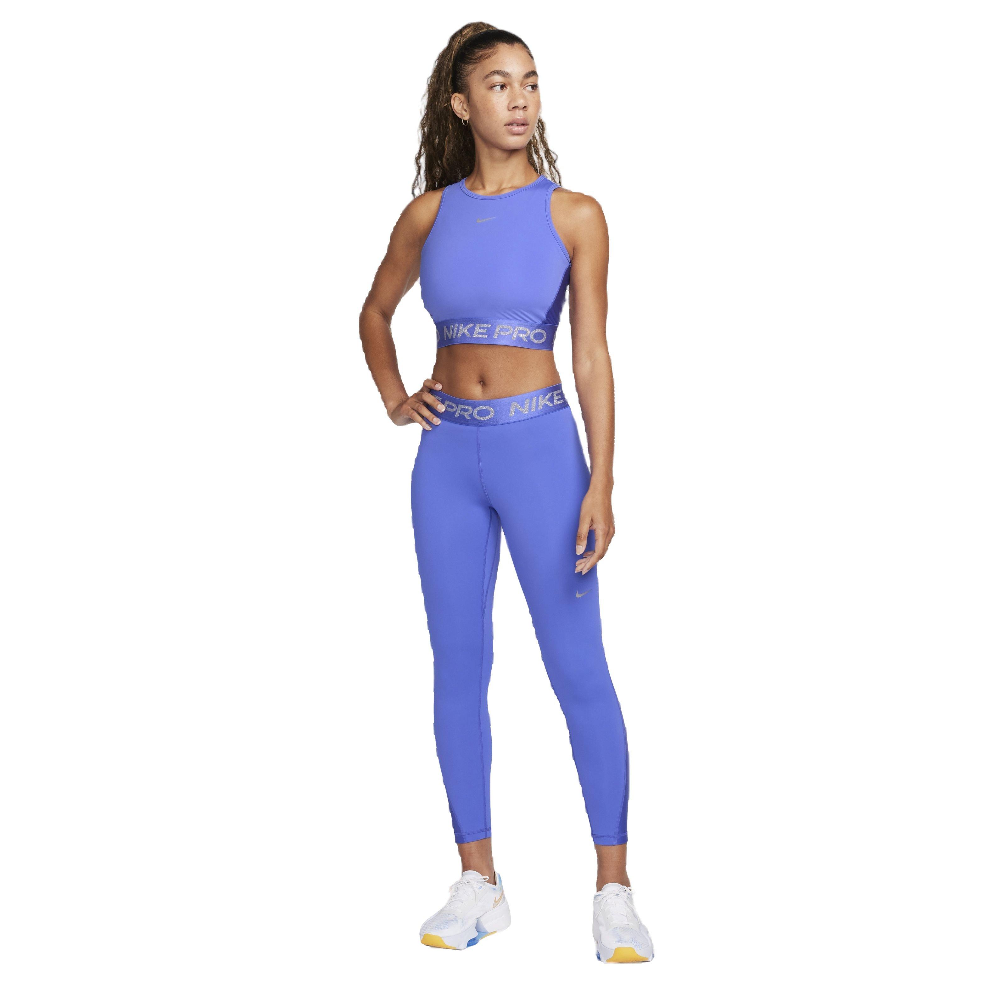 Nike Women's Pro Dri-FIT Shine Cropped Tank Top - BLUE Thumbnail View 5