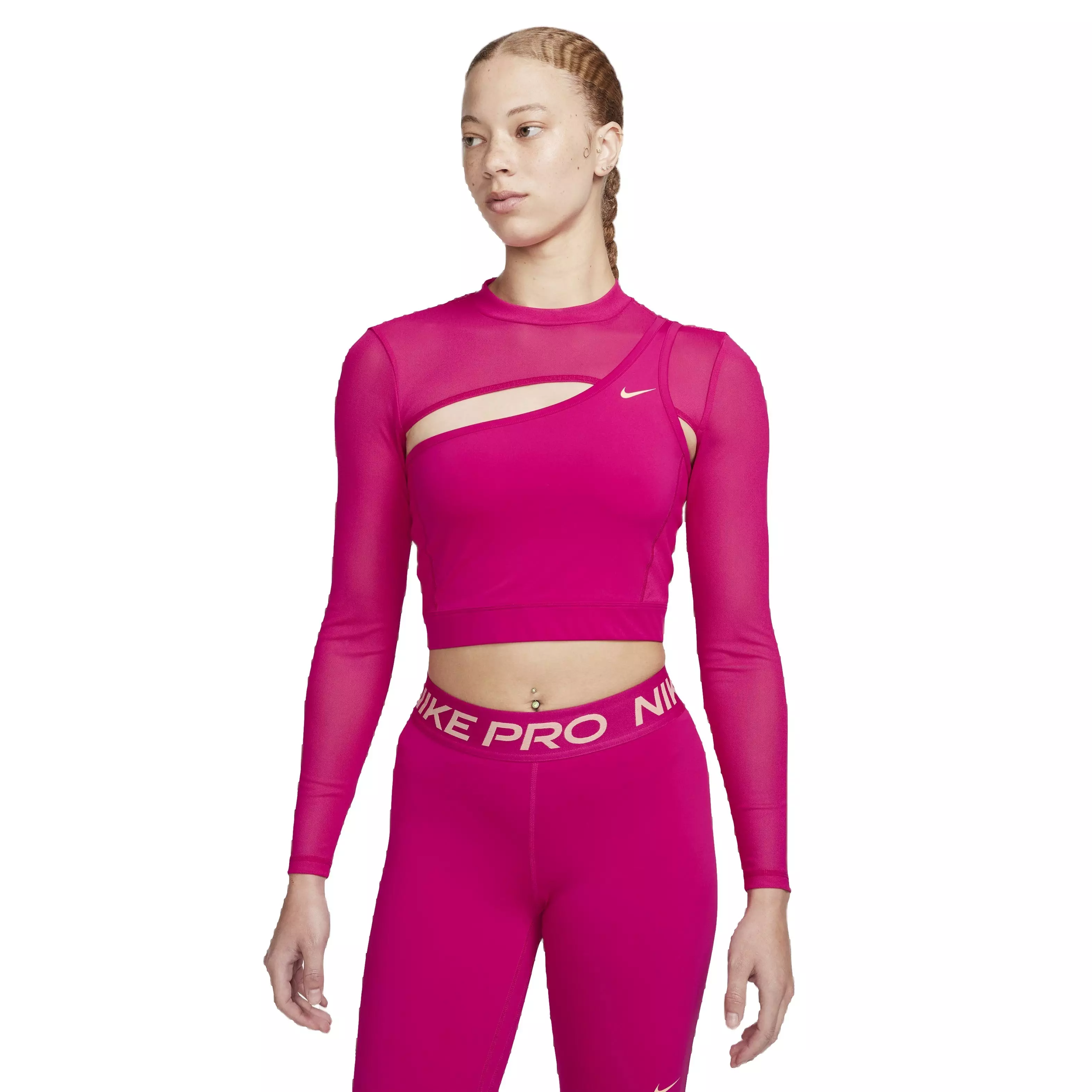 Nike Women's Pro Long-Sleeve Cropped Top - PINK