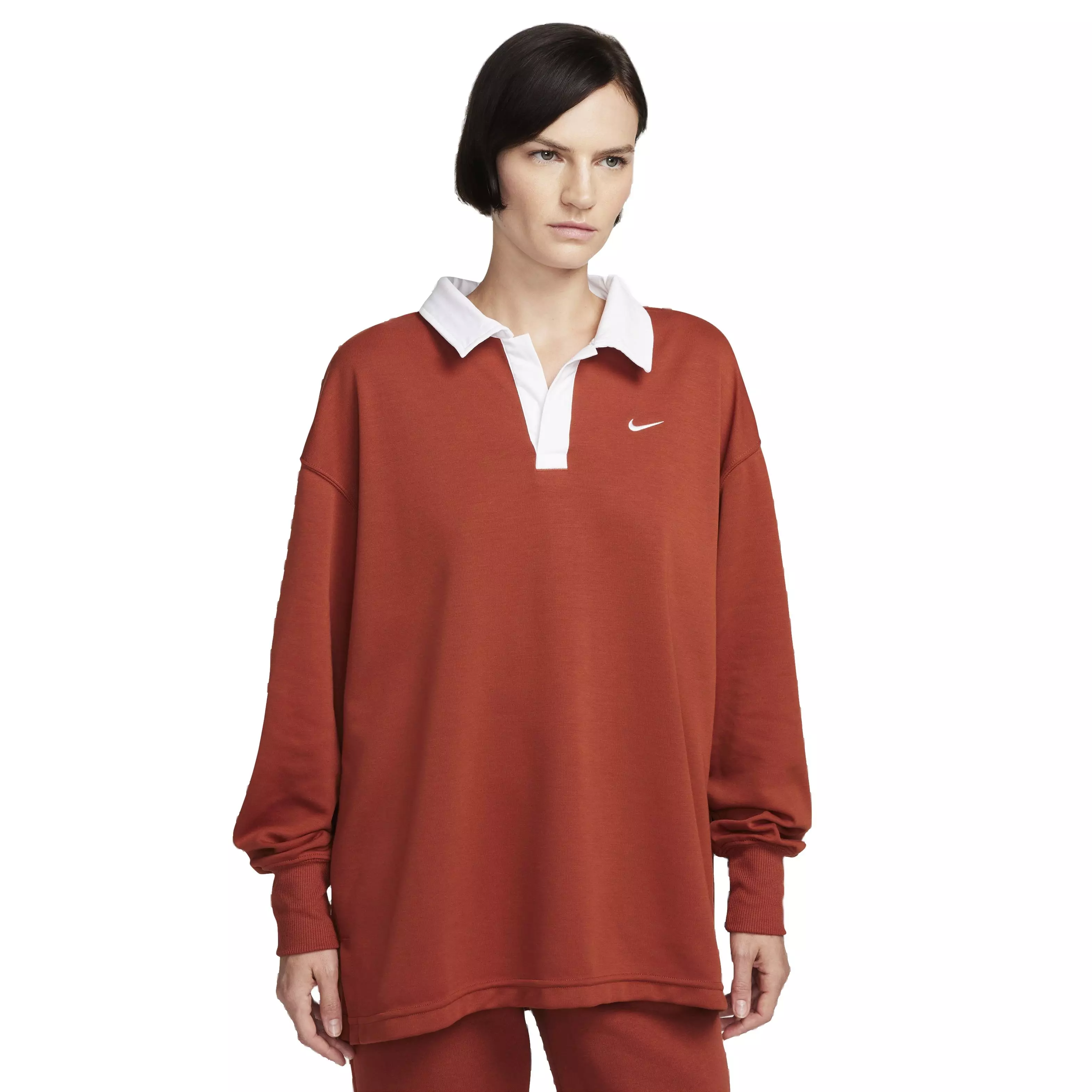 Nike Women's Sportswear Essential Oversized Long-Sleeve Polo - ORANGE