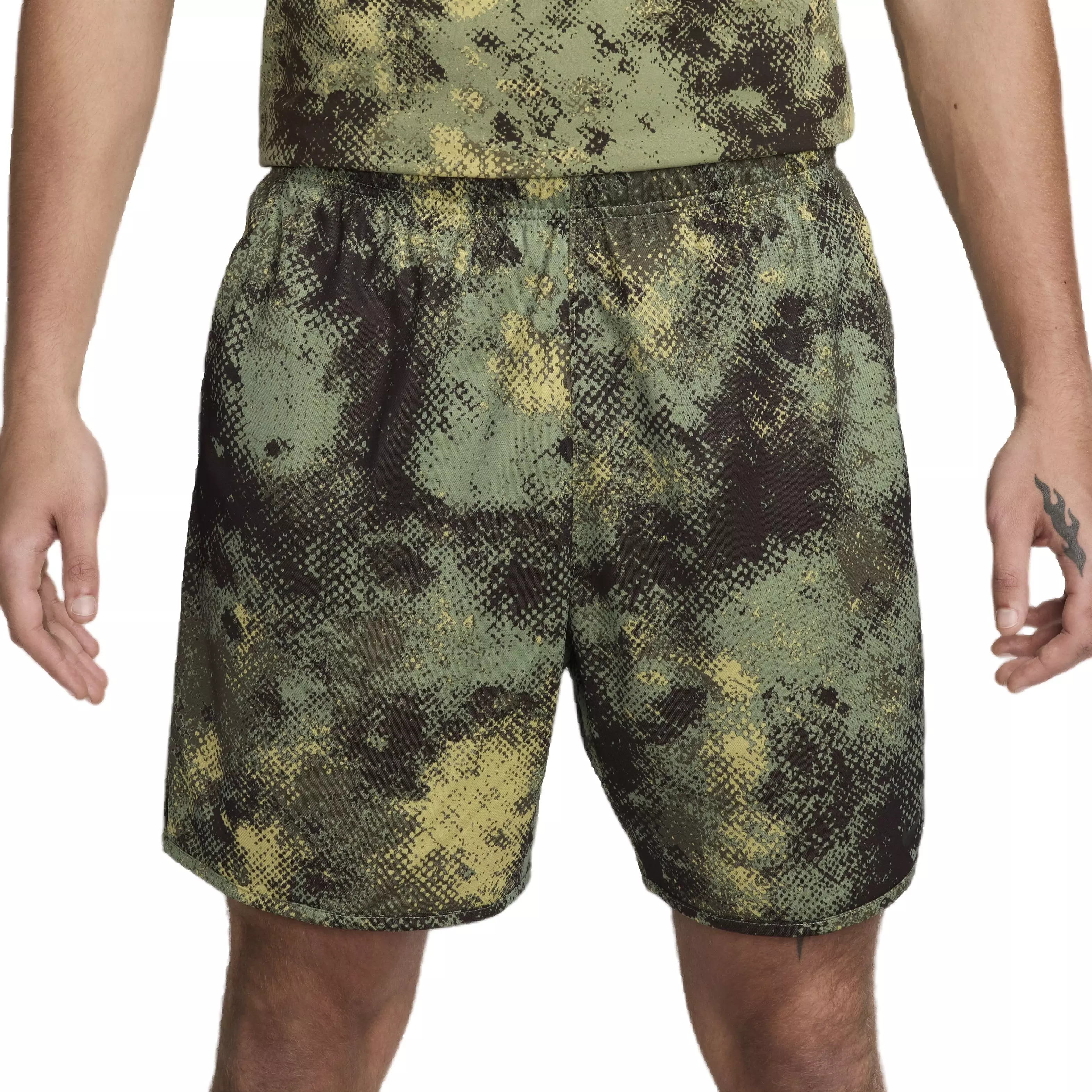 Nike Men's Totality Camo 7" Dri-FIT Unlined Fitness Shorts -Olive Green - OLIVE GREEN