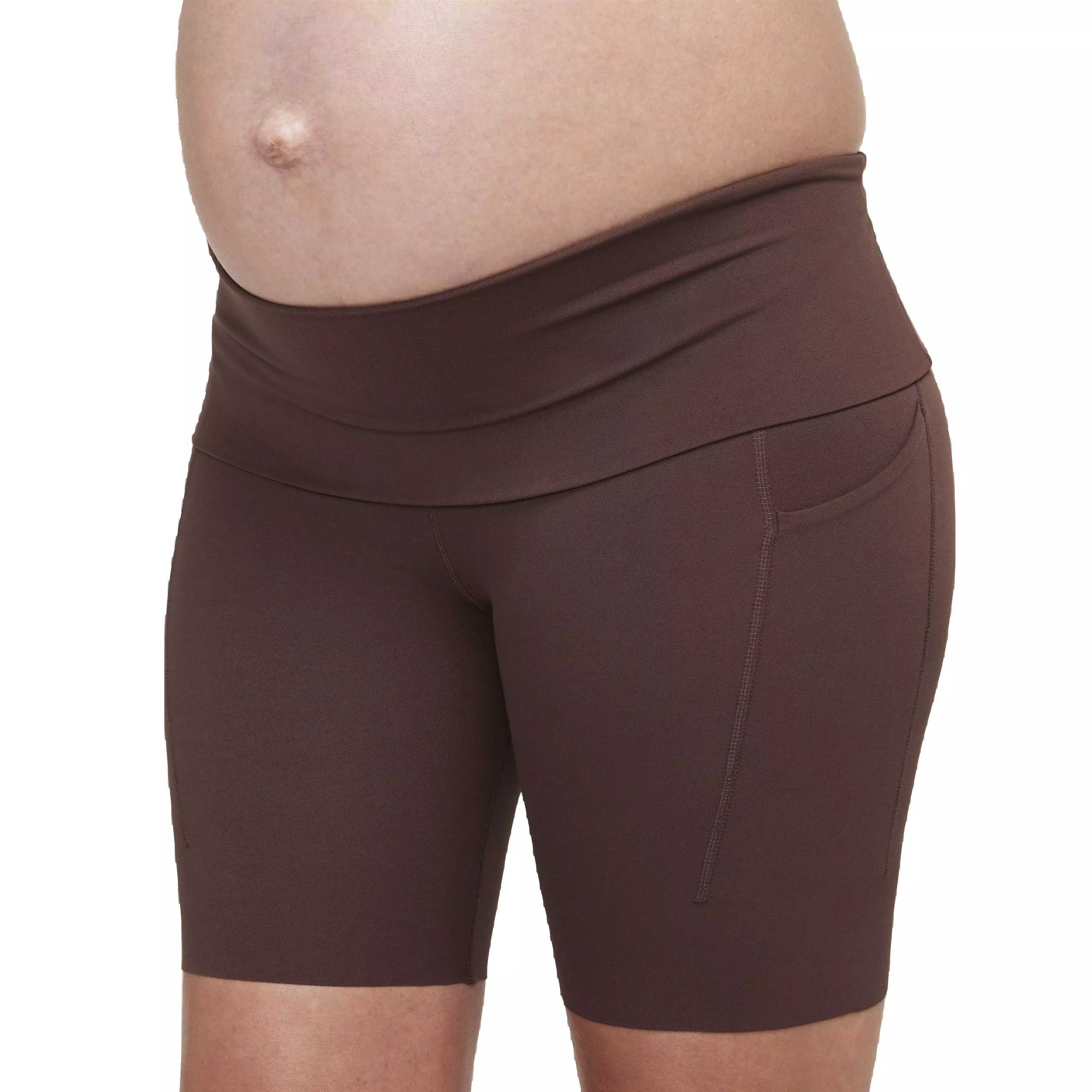 Nike Women's Maternity Zenvy Gentle-Support High-Waisted 8" Biker Shorts w/ Pockets - BROWN