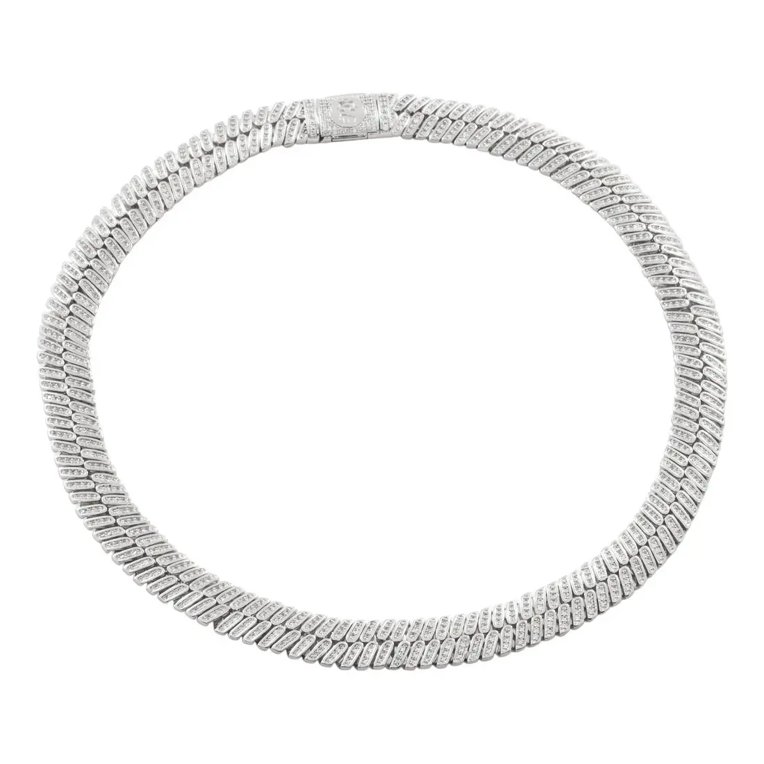 King Ice 12mm Iced Herringbone Chain - White Gold - WHITE GOLD