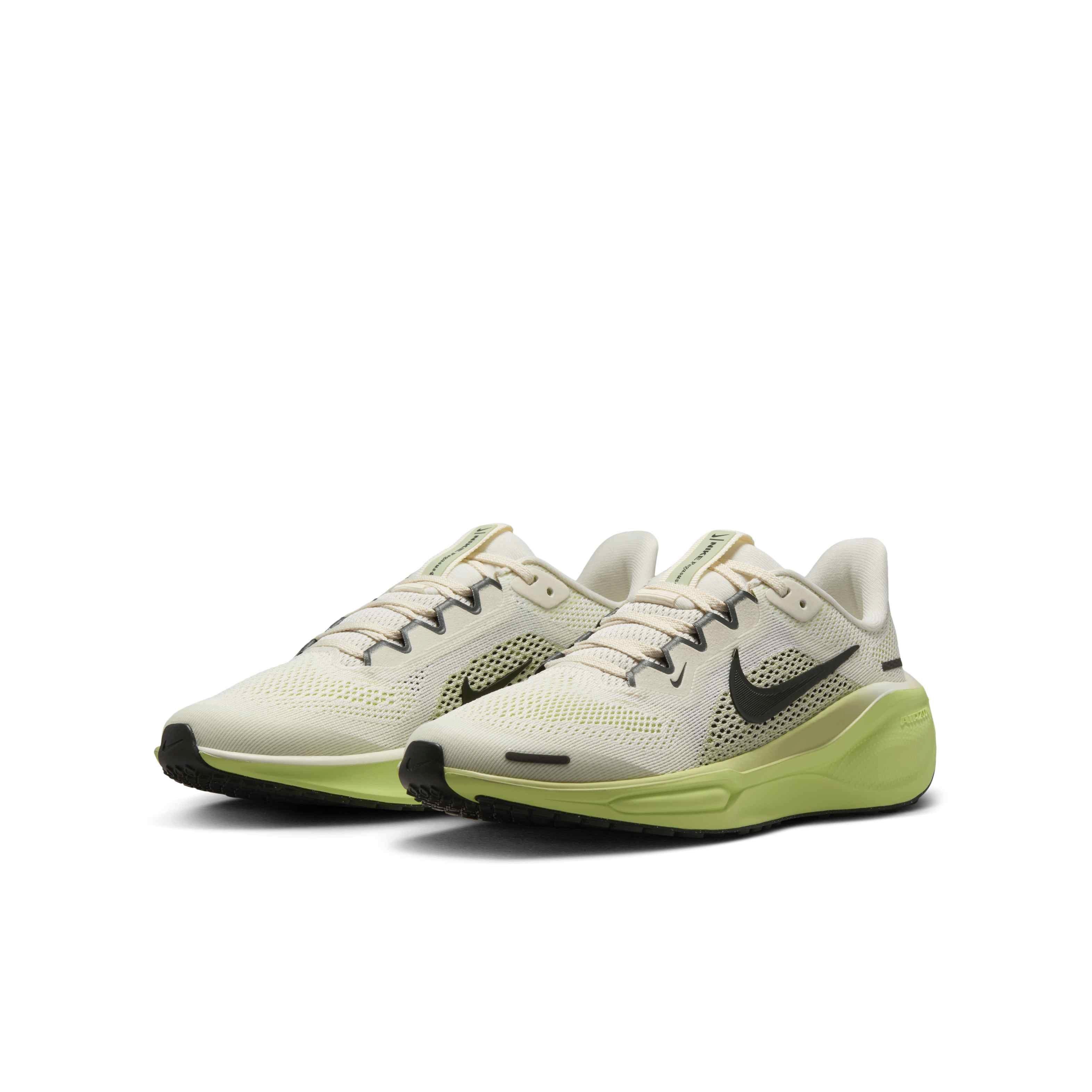 Nike Pegasus 41 Grade School Boys' "Pale Ivory/Limelight/Olive Aura/Sequoia" Running Shoe