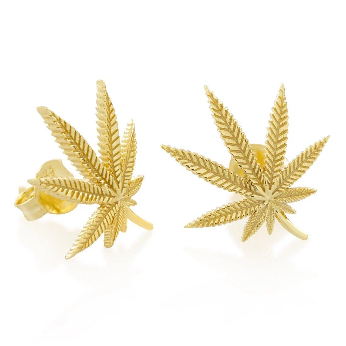 King Ice Cannabis Leaf Stub Earrings - GOLD