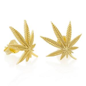 King Ice Cannabis Leaf Stub Earrings - GOLD
