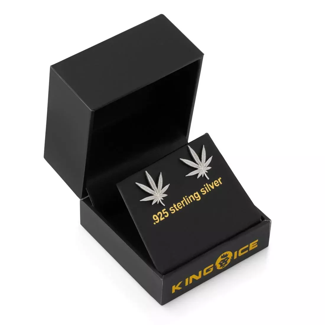 King Ice Cannabis Leaf Stub Earrings - WHITE GOLD
