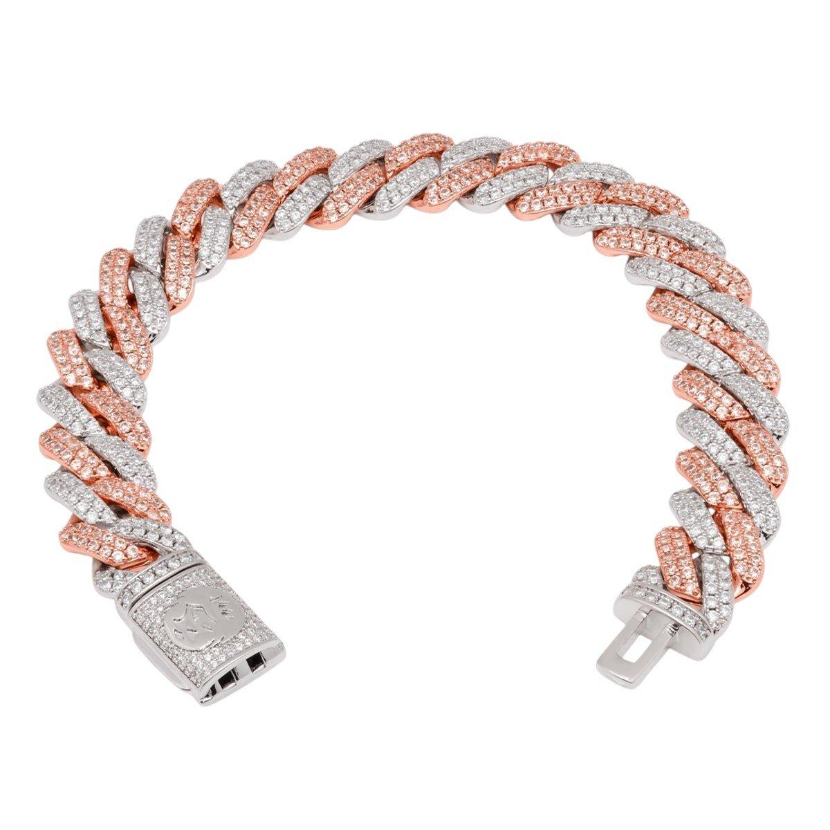 King Ice 12mm Rose Gold Iced Diamond-Cut Miami Cuban Link Bracelet - ROSE GOLD