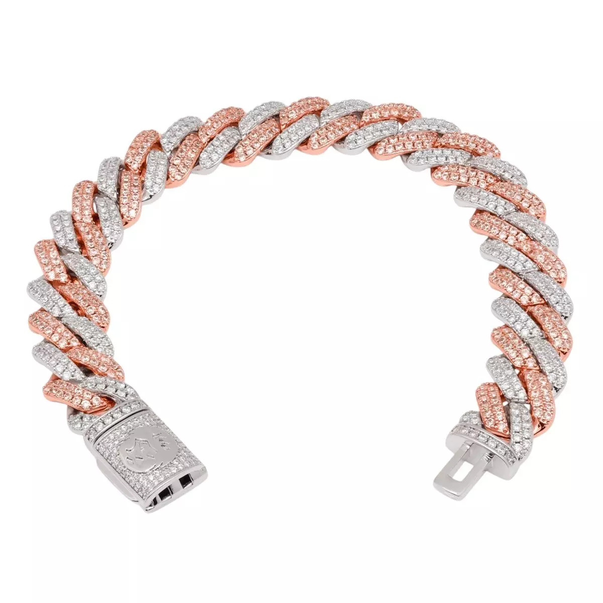 King Ice 12mm Rose Gold Iced Diamond-Cut Miami Cuban Link Bracelet - ROSE GOLD