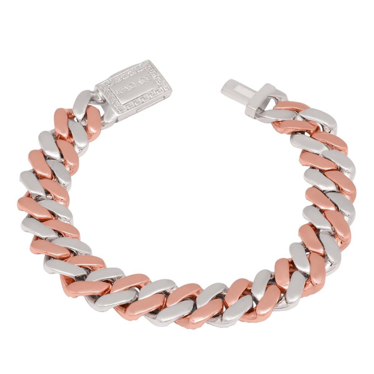 King Ice 12mm Rose Gold Iced Diamond-Cut Miami Cuban Link Bracelet - ROSE GOLD