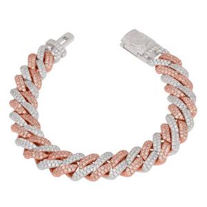 King Ice 12mm Rose Gold Iced Diamond-Cut Miami Cuban Link Bracelet - ROSE GOLD