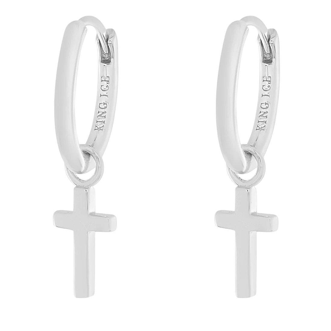 King Ice Hanging Cross Earrings - WHITE GOLD