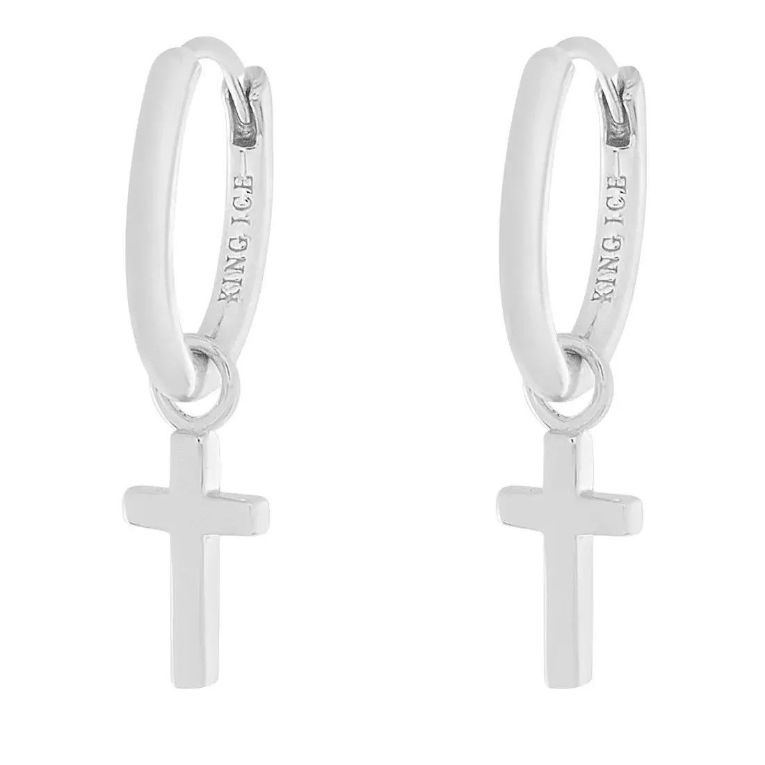 King Ice Hanging Cross Earrings - WHITE GOLD