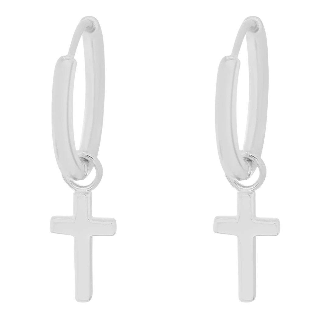 King Ice Hanging Cross Earrings - WHITE GOLD