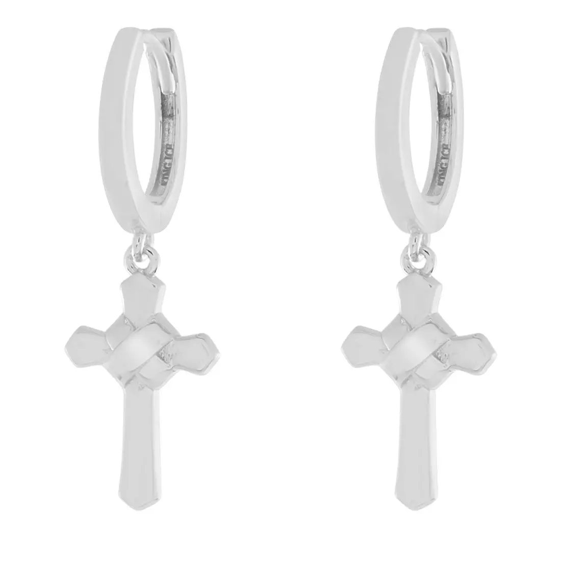 King Ice Wrapped Cross Earrings - WHITE GOLD