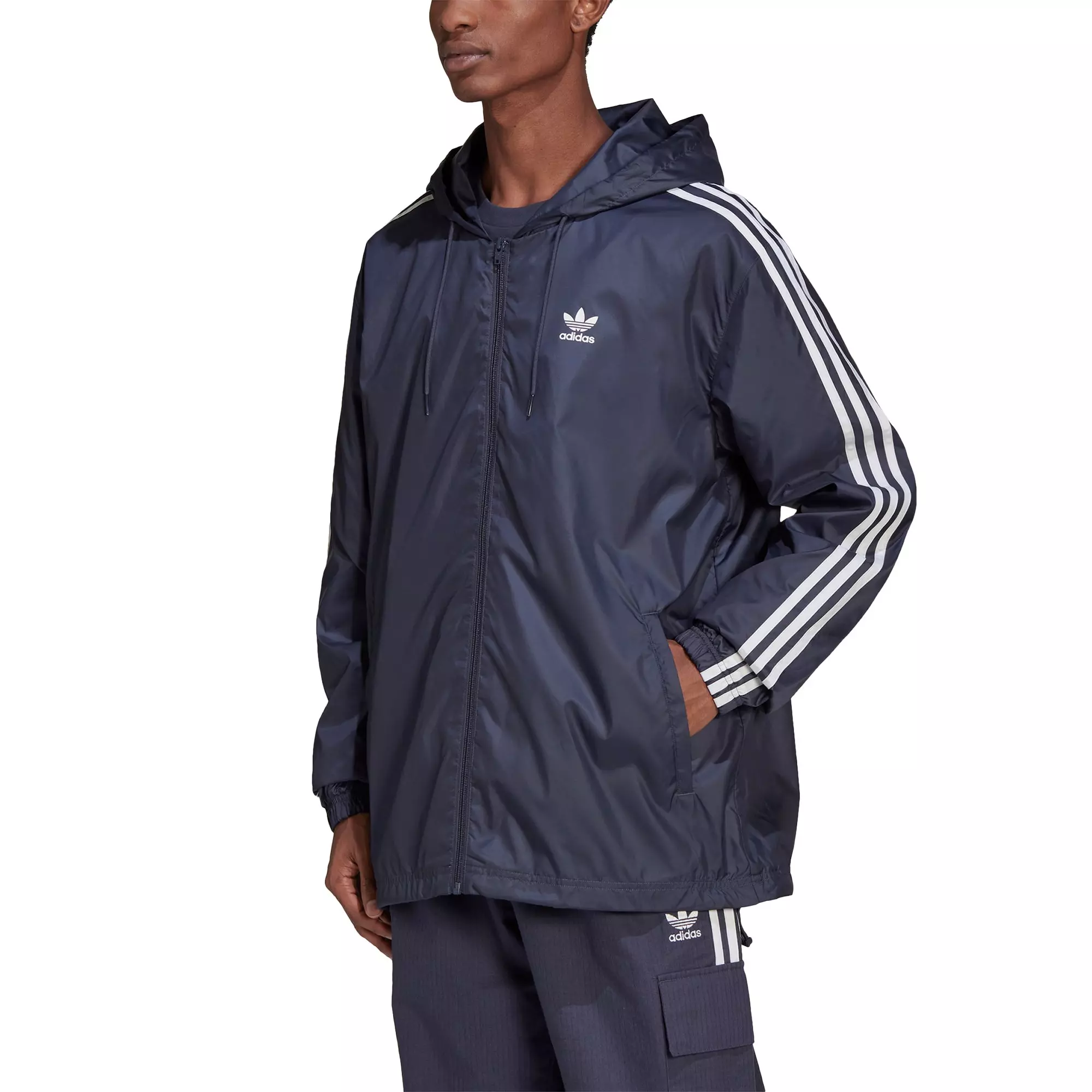 adidas Originals Men's Adicolor 3-Stripes Windbreaker Full Zip Jacket - Blue - BLUE
