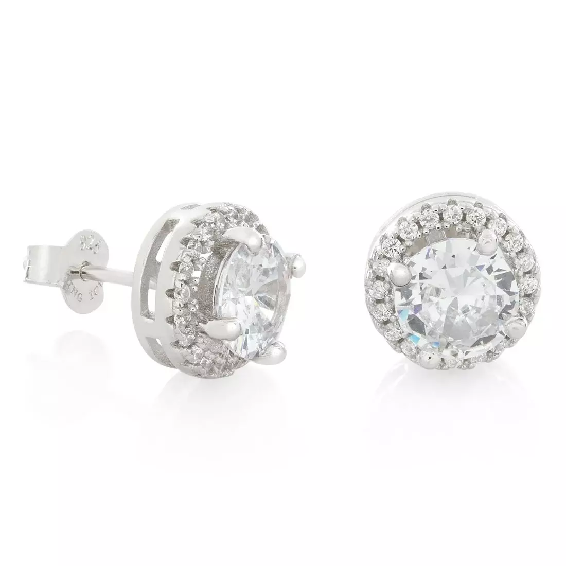 King Ice Halo Brilliant-Cut Stud Earrings - WHITE GOLD