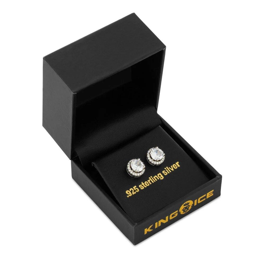 King Ice Halo Brilliant-Cut Stud Earrings - WHITE GOLD
