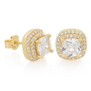 King Ice Halo Cushion-Cut Stud Earrings - GOLD