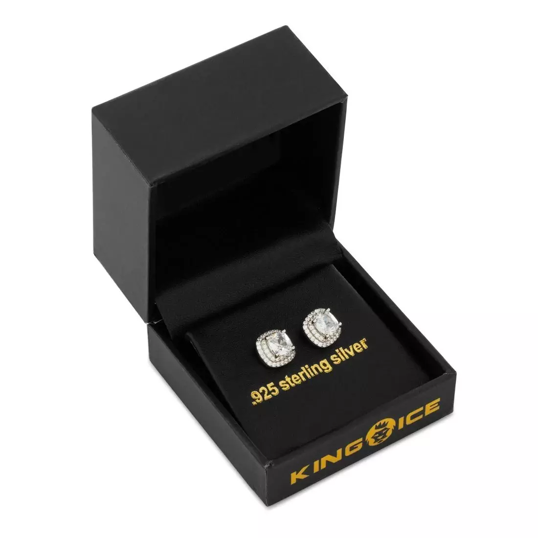 King Ice Halo Cushion-Cut Stud Earrings - WHITE GOLD