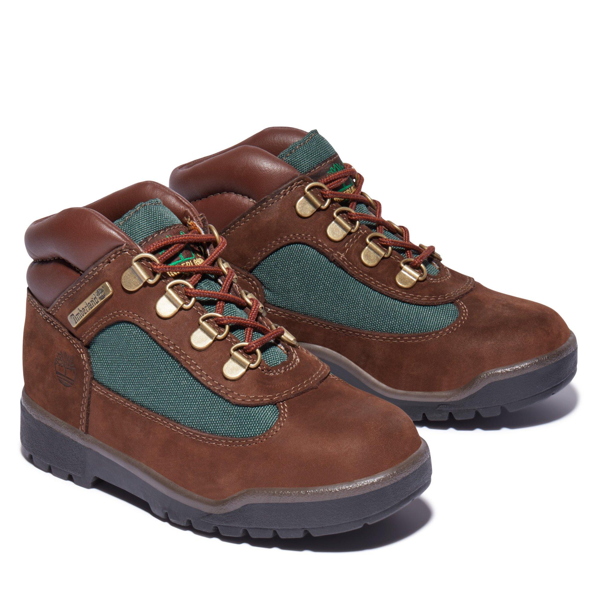 Timberland Field Mid Grade School Kids' "Brown Nubuck/Dark Olive" Hiking Boot