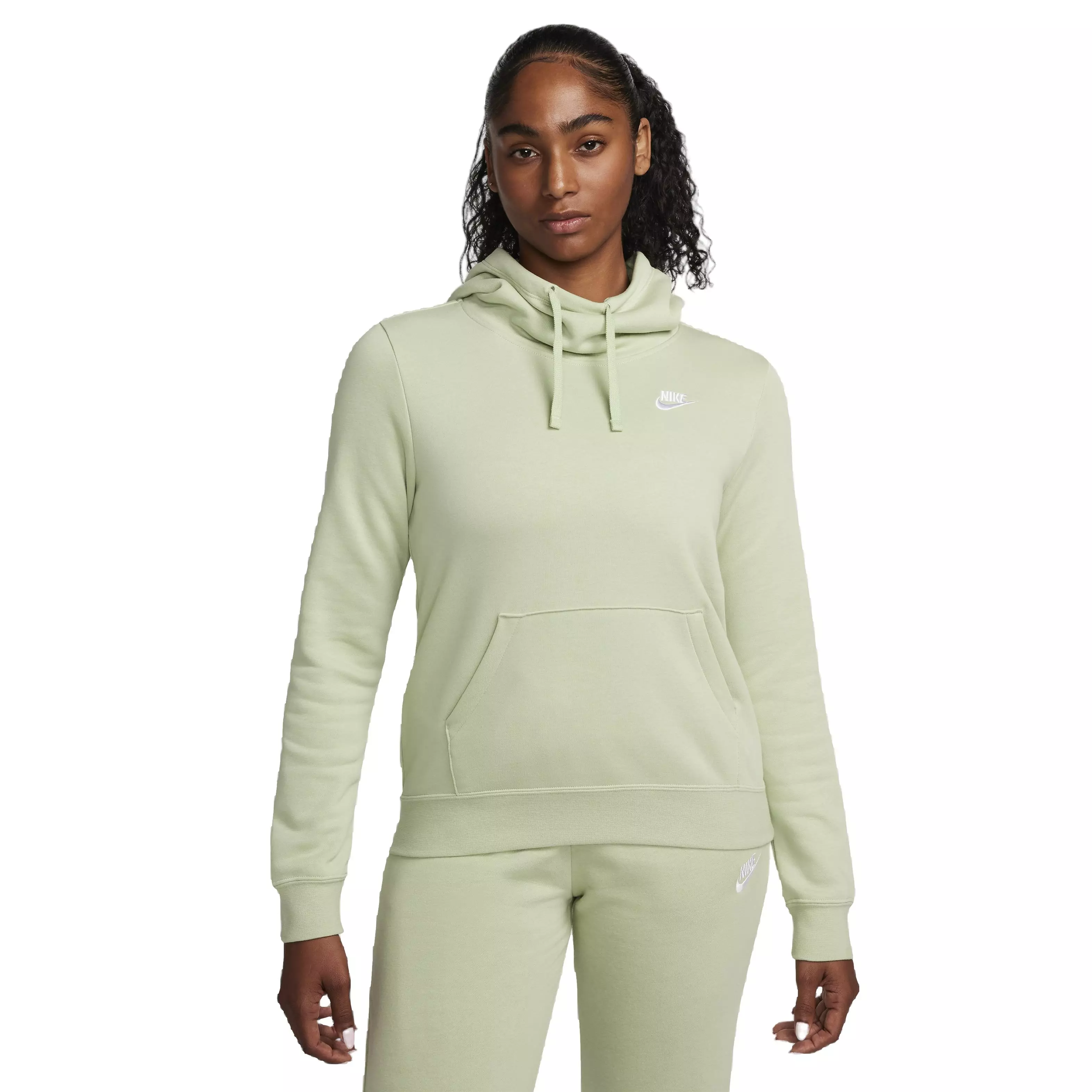 Nike Women's Sportswear Club Fleece Funnel-Neck Hoodie - HONEYDEW