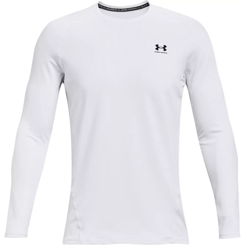 Under Armour Men's White/Black ColdGear Fitted Crew Shirt - WHITE/BLACK