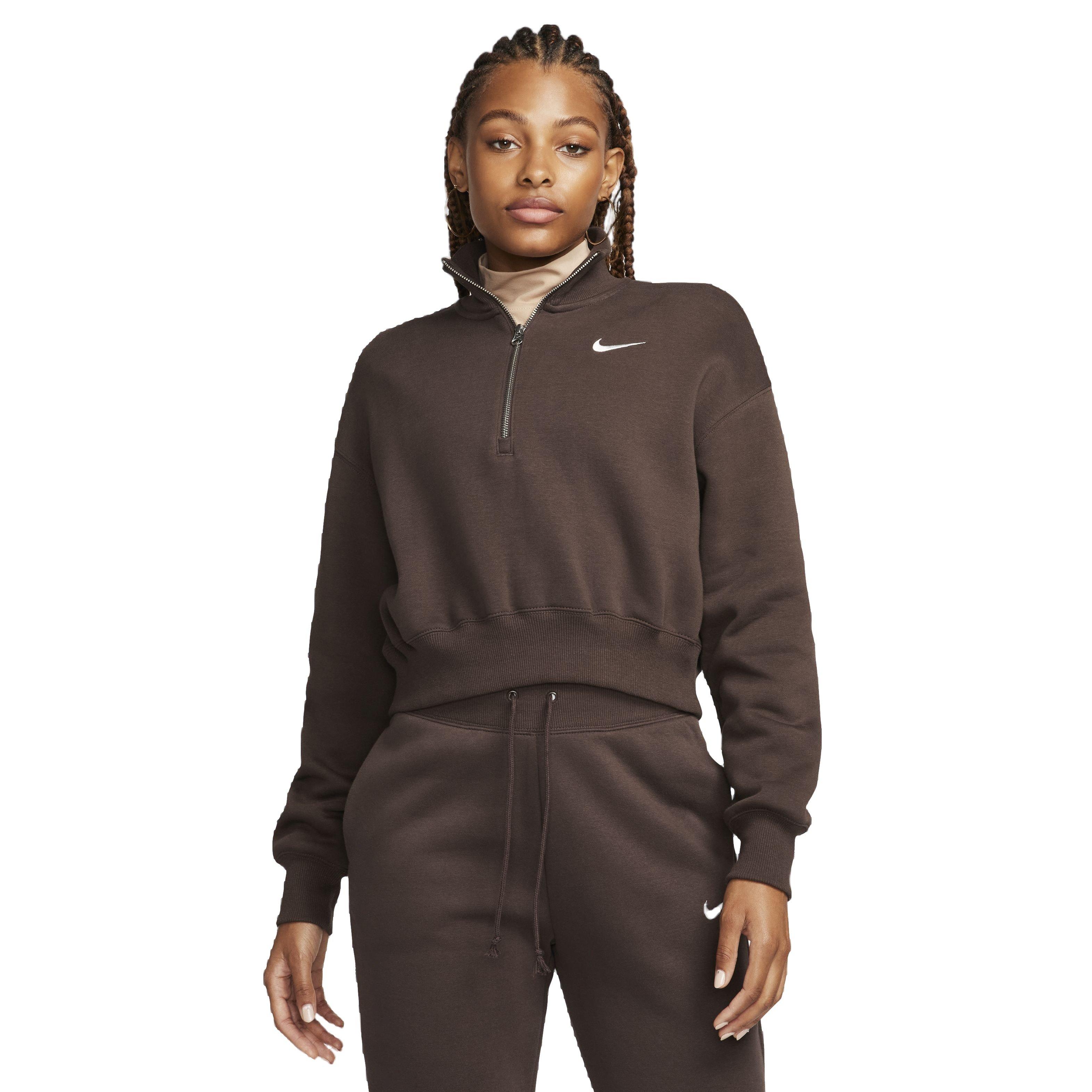 Nike Women's Sportswear Phoenix Fleece Oversized 1/4-Zip Cropped Sweatshirt - BROWN Thumbnail View 1