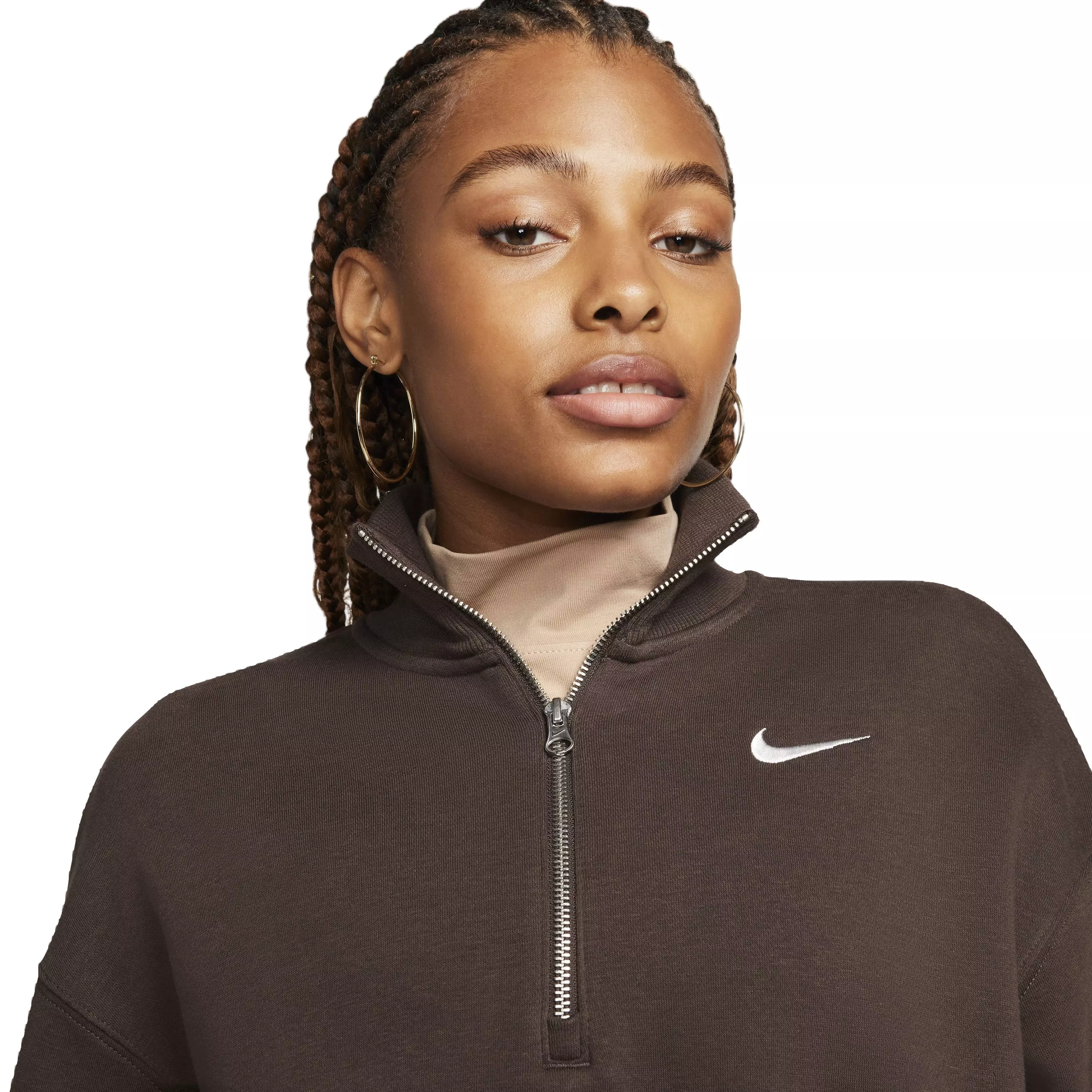 Nike Women's Sportswear Phoenix Fleece Oversized 1/2-Zip Crop Sweatshirt - BROWN