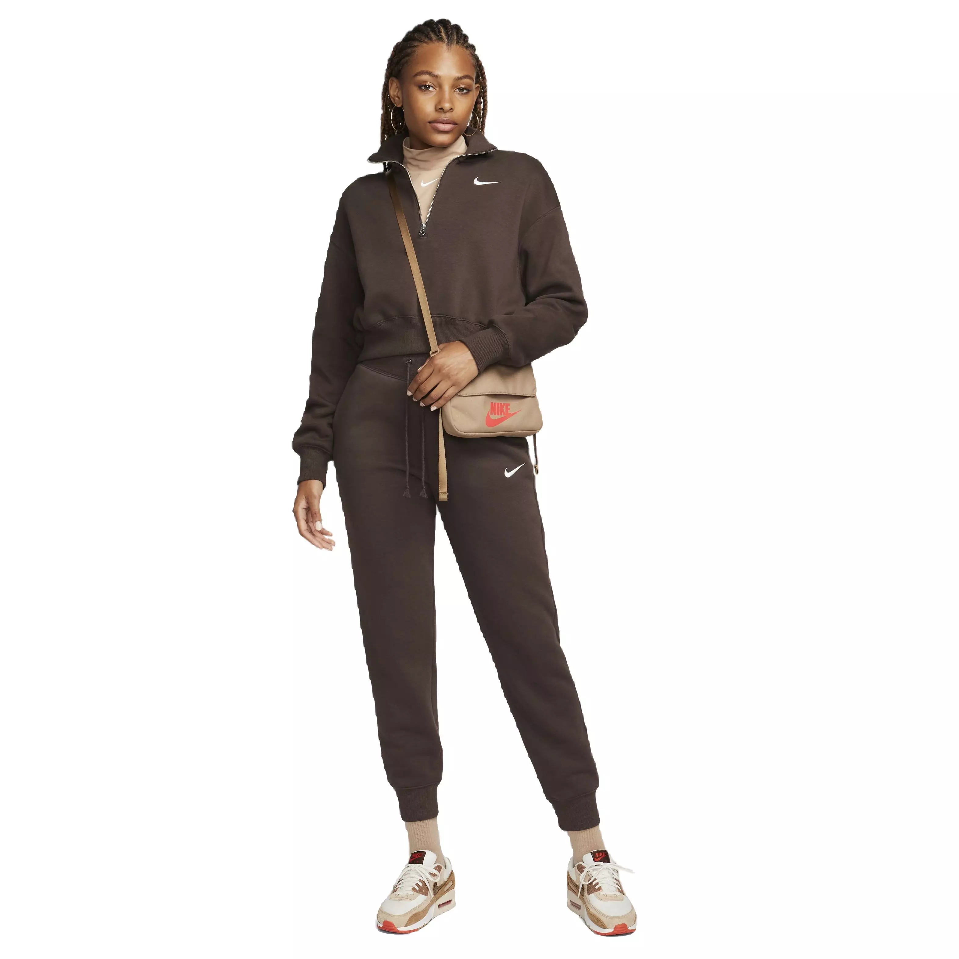 Nike Women's Sportswear Phoenix Fleece Oversized 1/2-Zip Crop Sweatshirt - BROWN